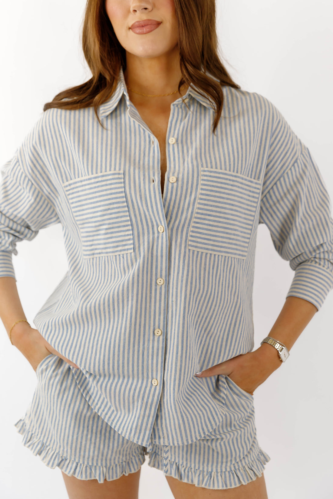 On Beach Time Button Down Top
