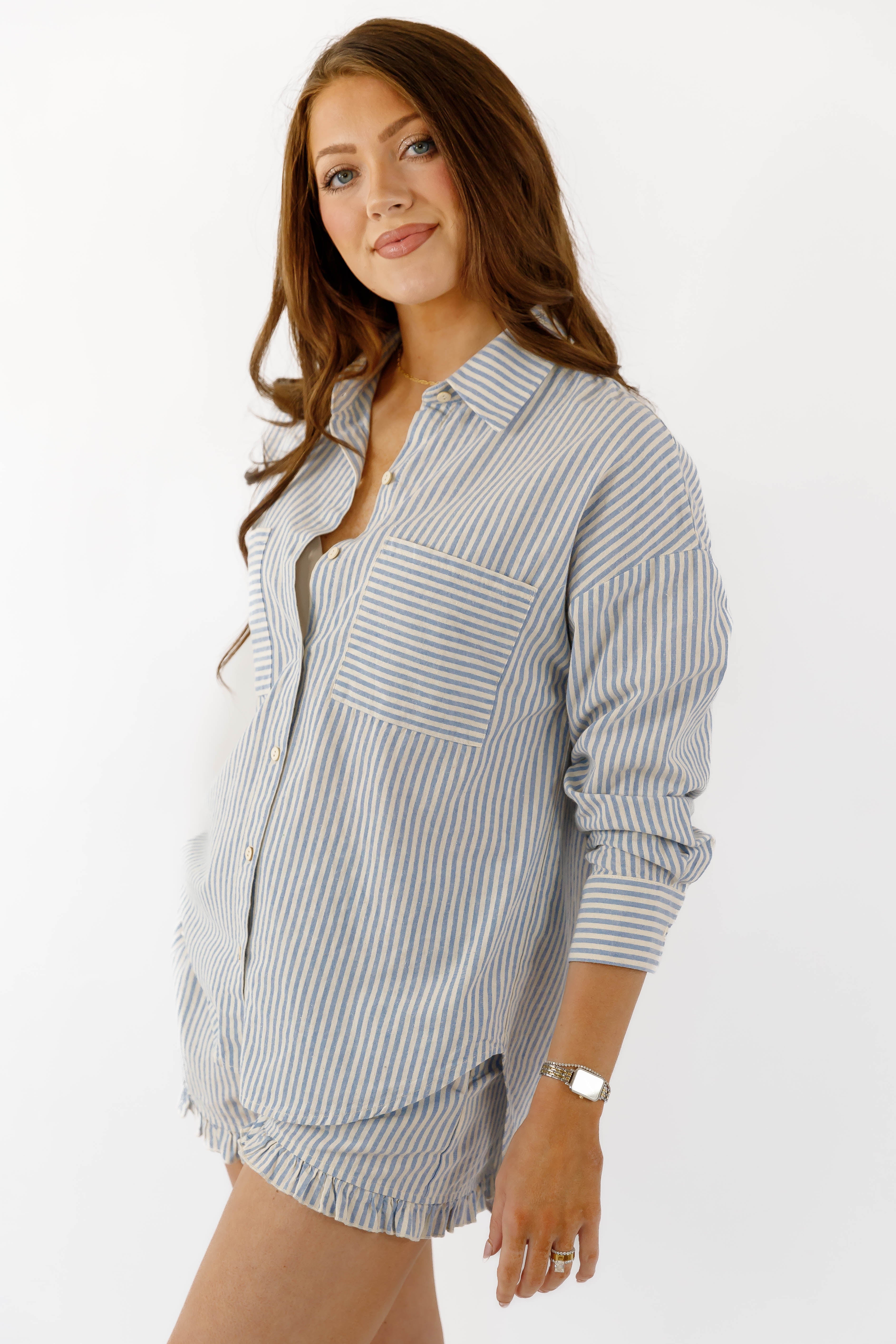 On Beach Time Button Down Top