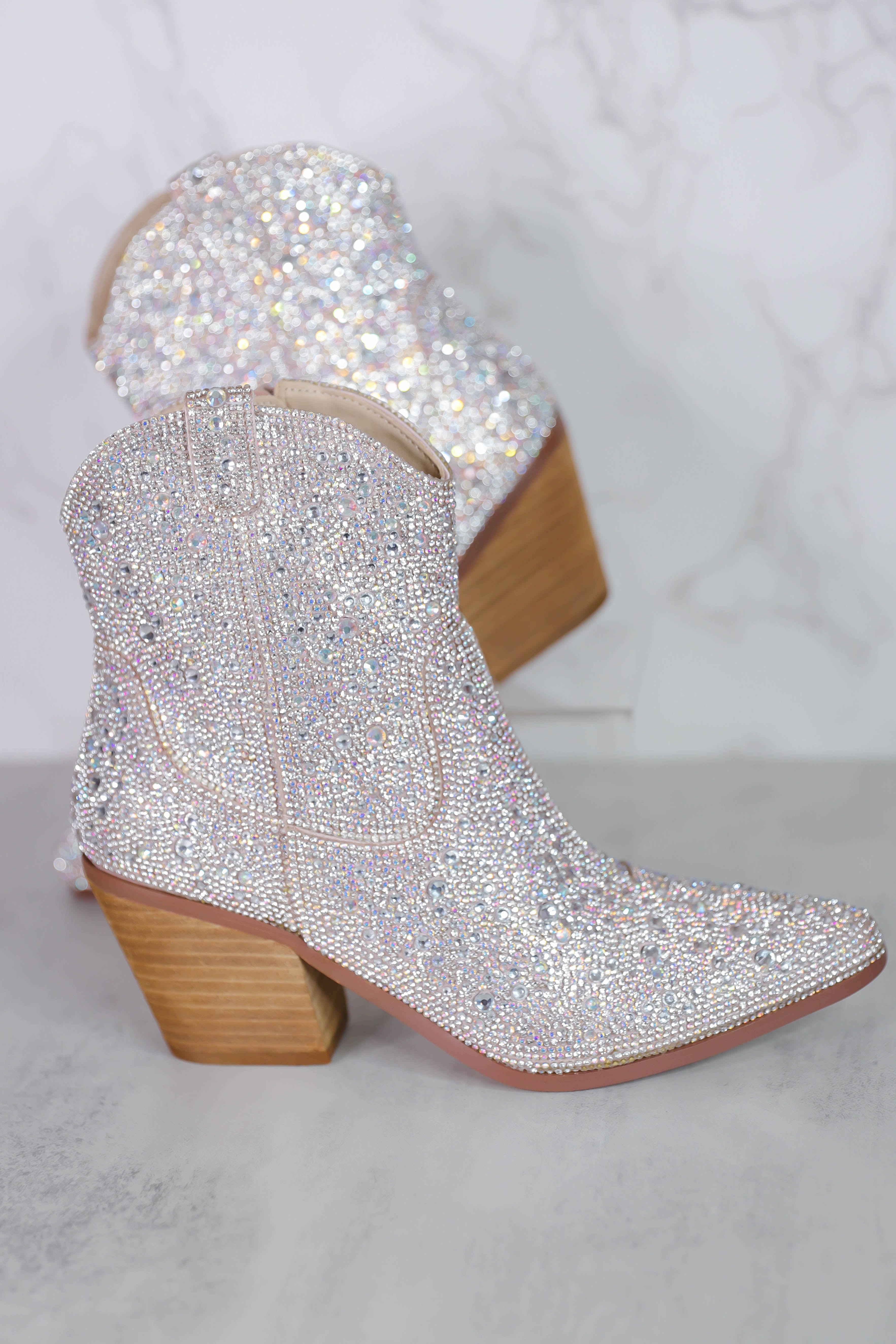 Whitney Rhinestone Western Booties-Silver