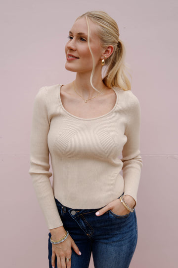 FINAL SALE: Holding On To Faith Ribbed Top-Oatmeal