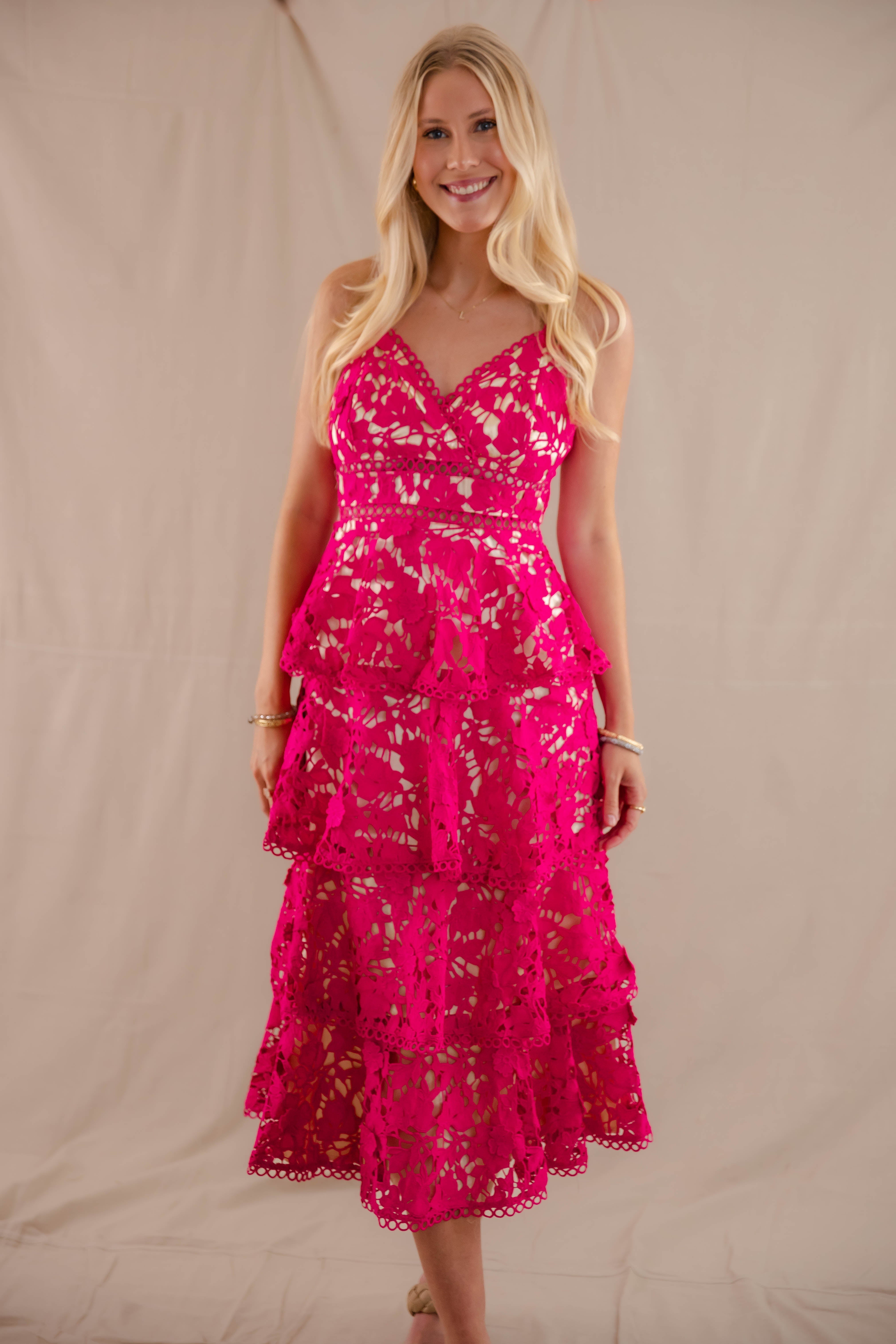 Love Grows Here Midi Dress-Magenta
