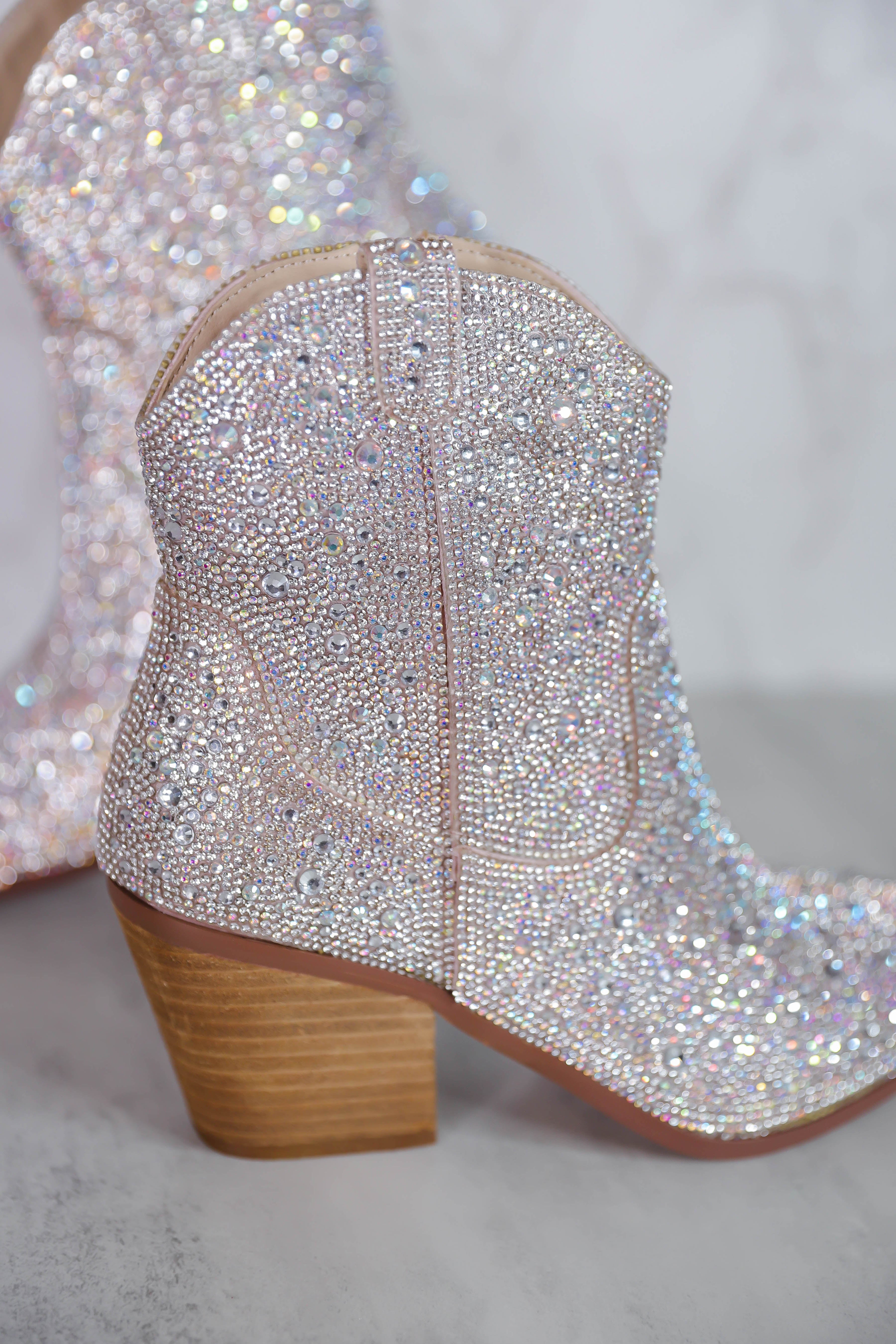Whitney Rhinestone Western Booties-Silver