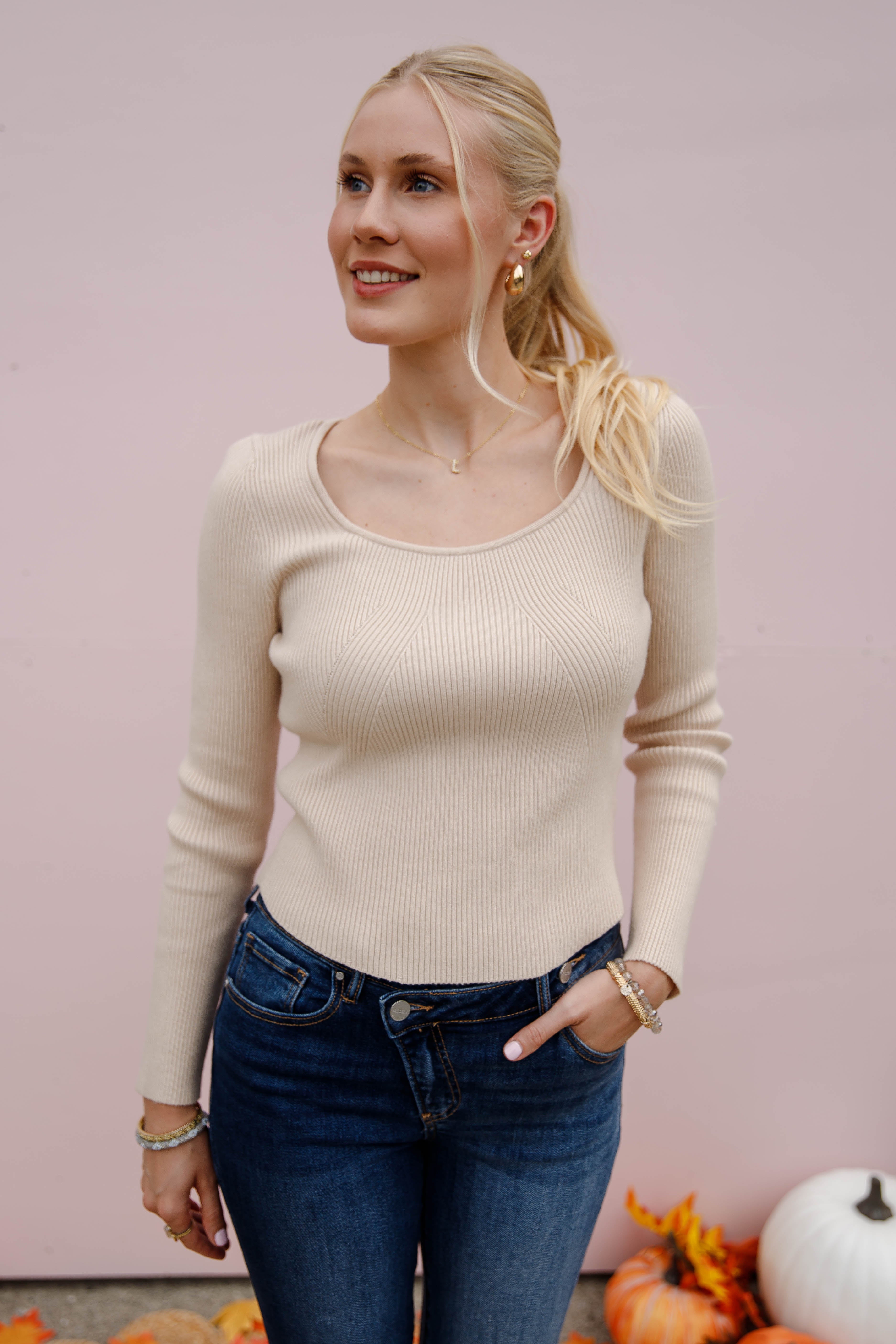 FINAL SALE: Holding On To Faith Ribbed Top-Oatmeal