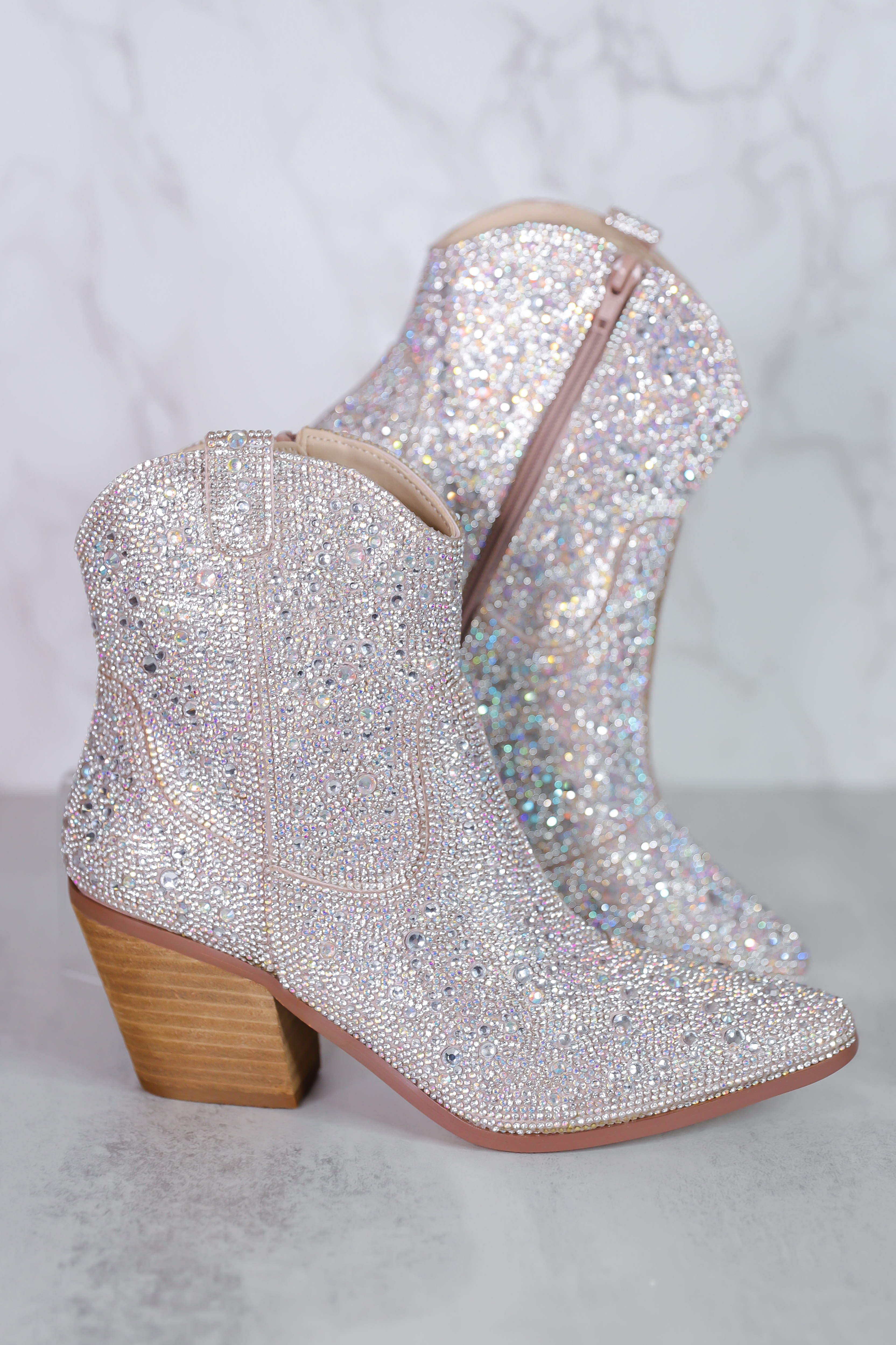 Whitney Rhinestone Western Booties-Silver