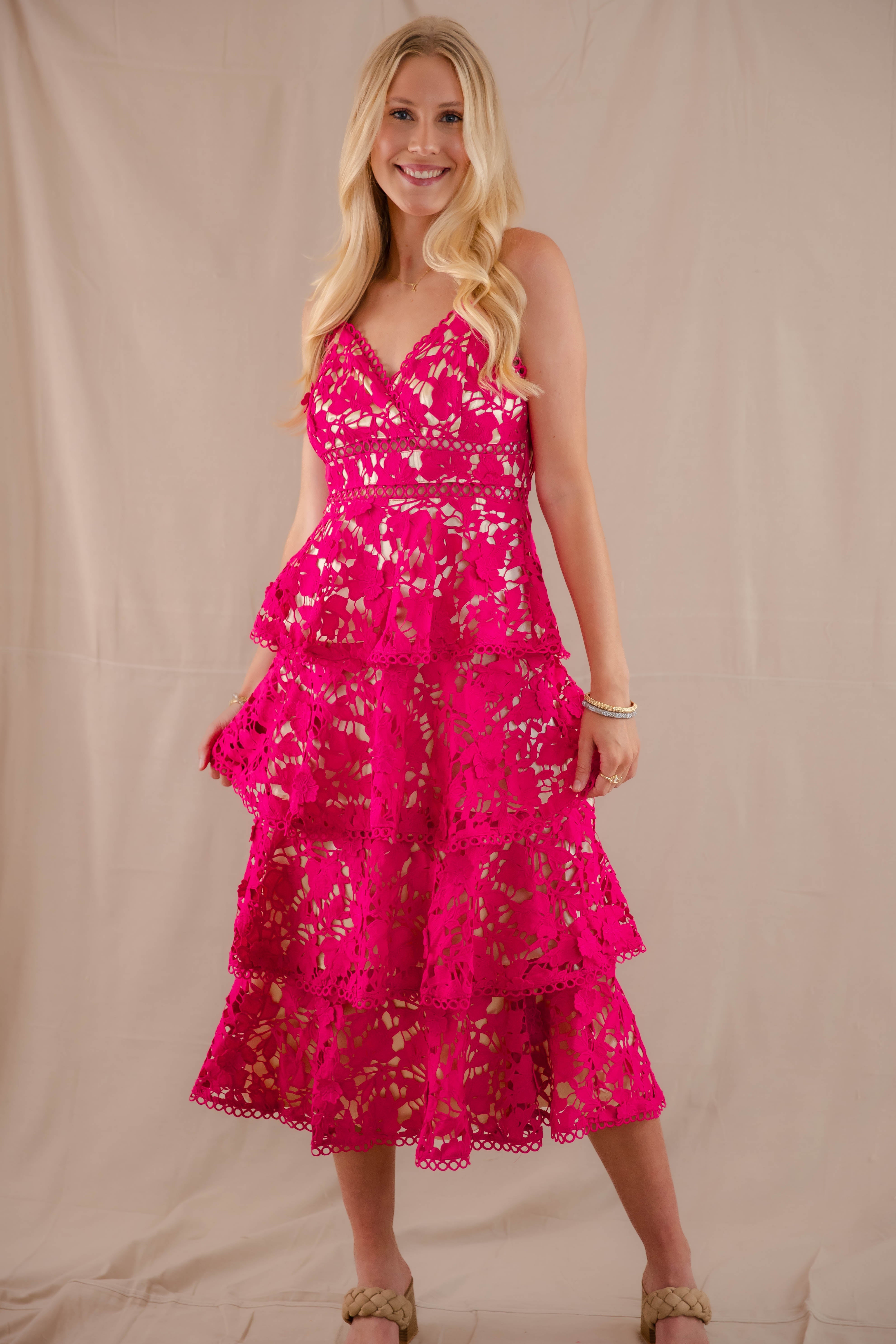 Love Grows Here Midi Dress-Magenta