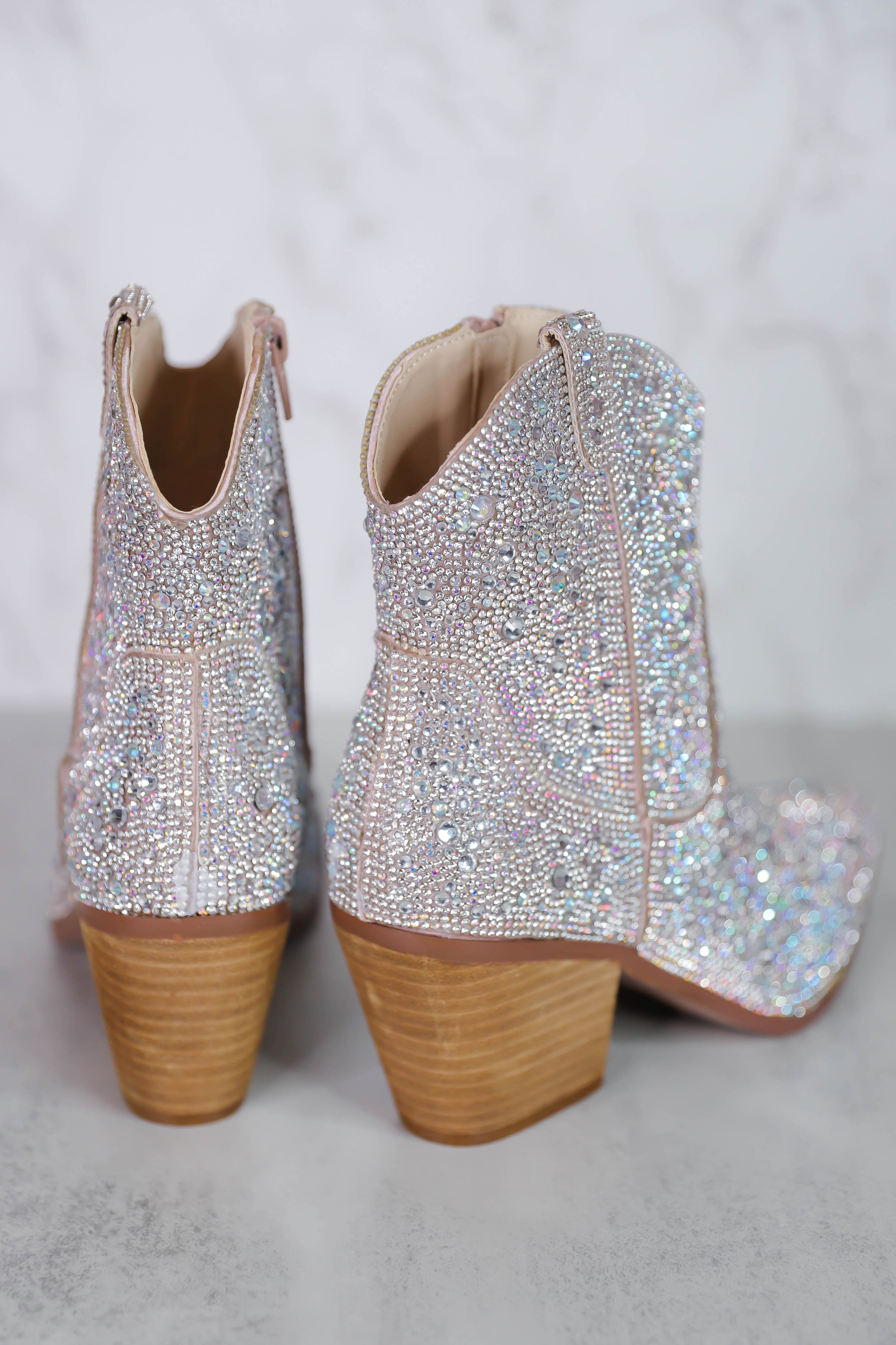 Whitney Rhinestone Western Booties-Silver