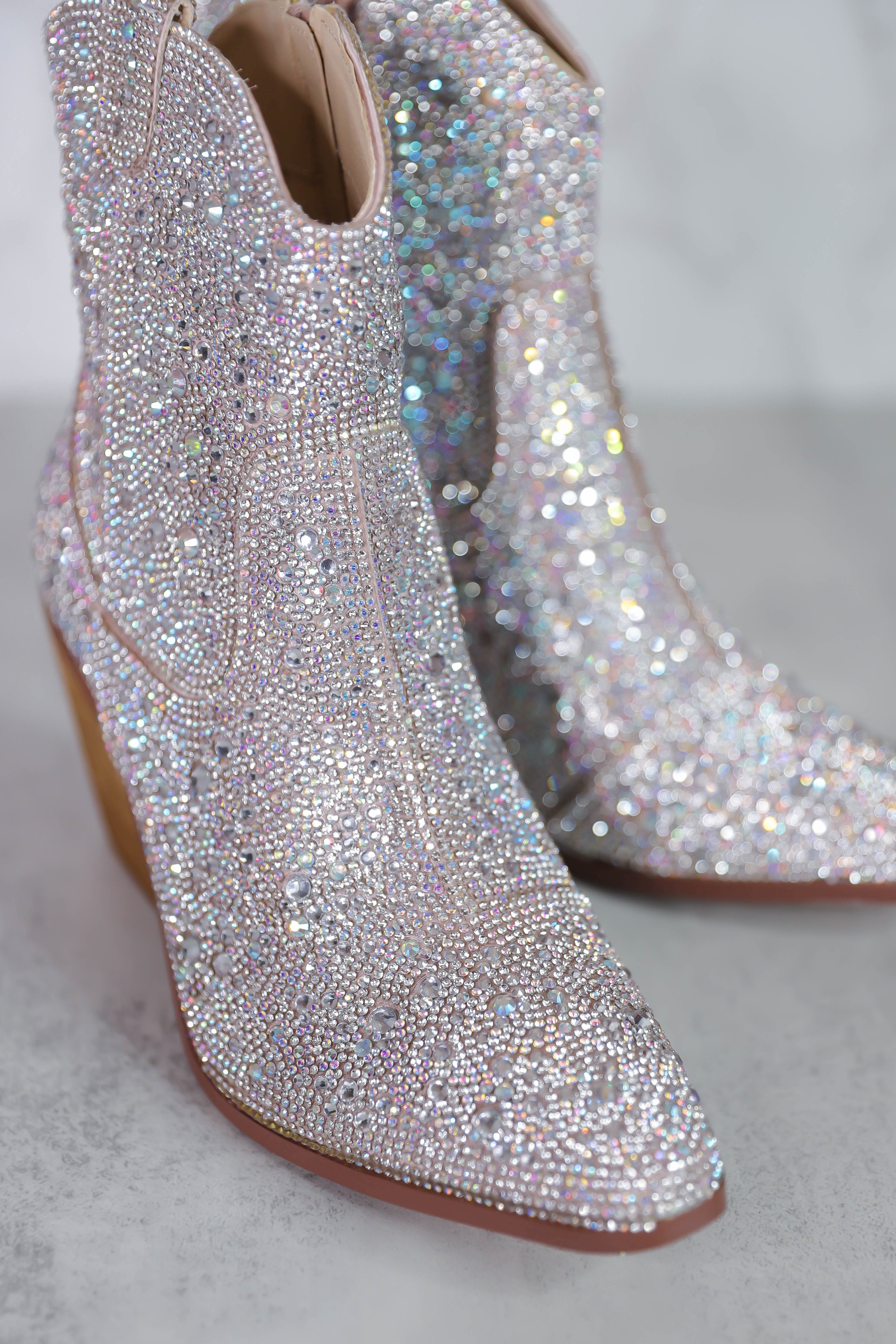 Whitney Rhinestone Western Booties-Silver