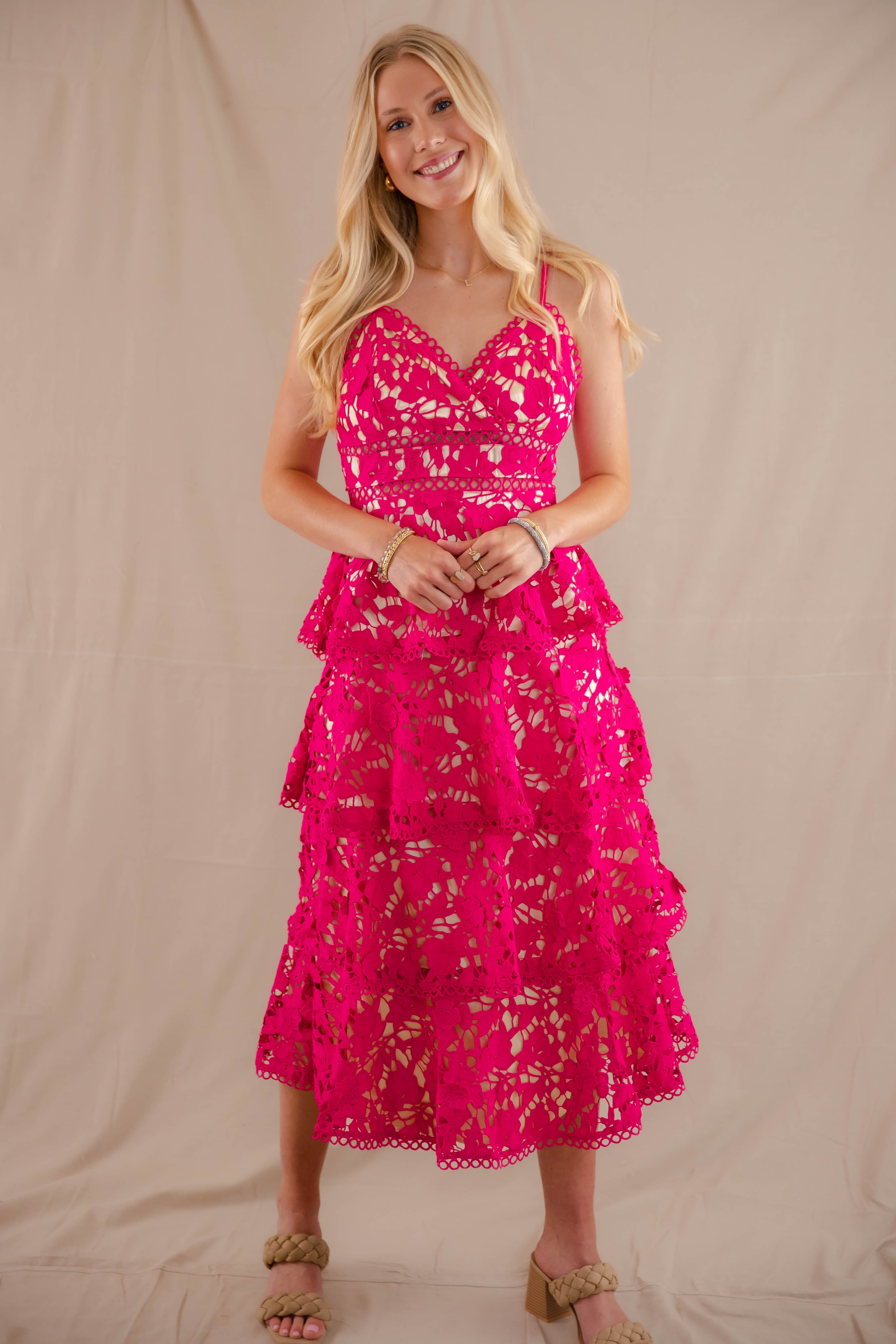 Love Grows Here Midi Dress-Magenta