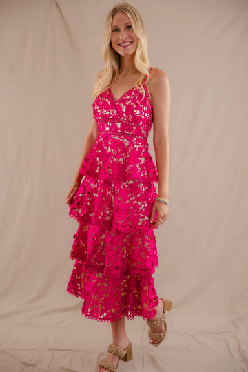 Love Grows Here Midi Dress-Magenta