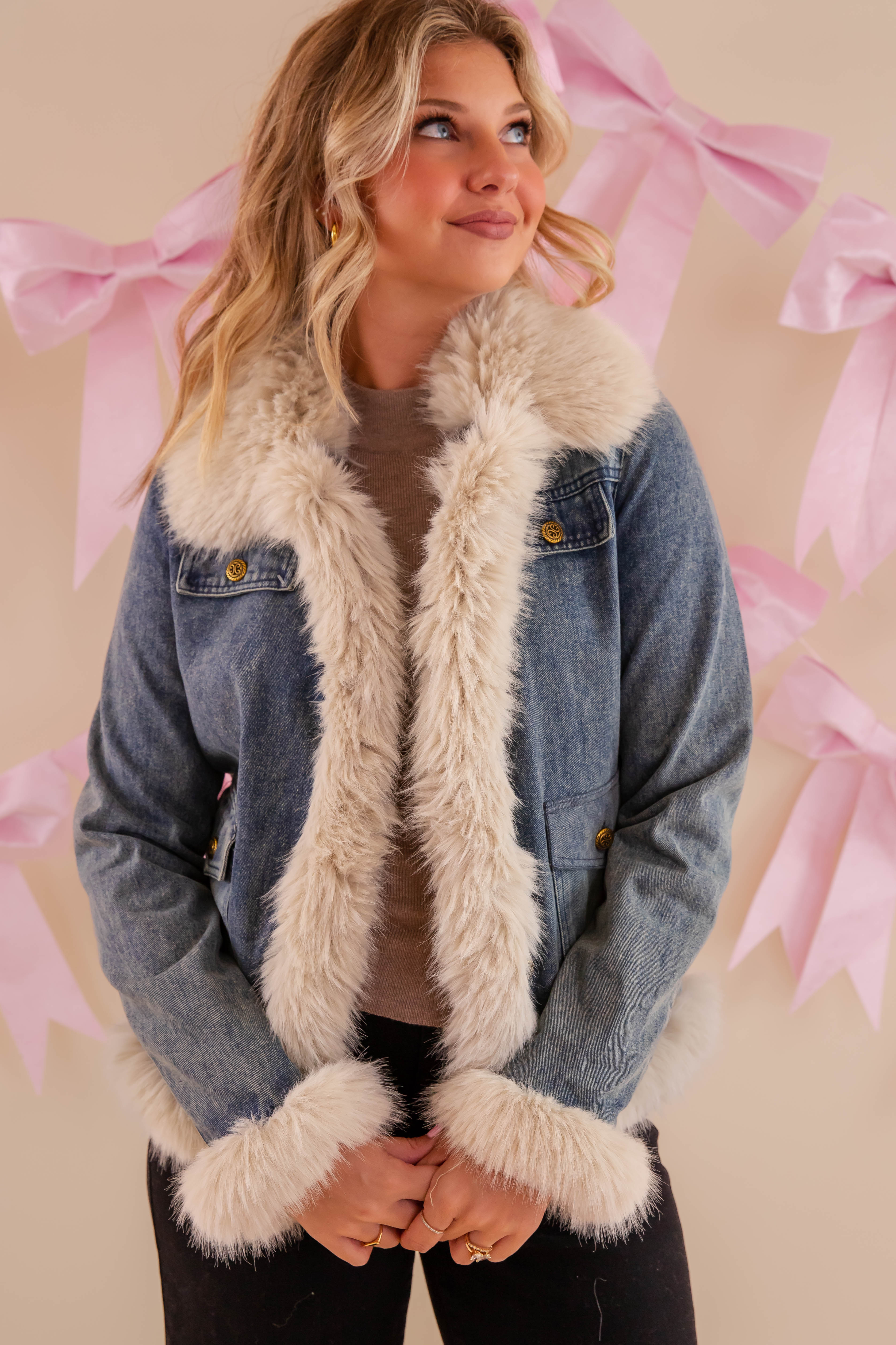 A Big Step Forward Fur Denim Jacket