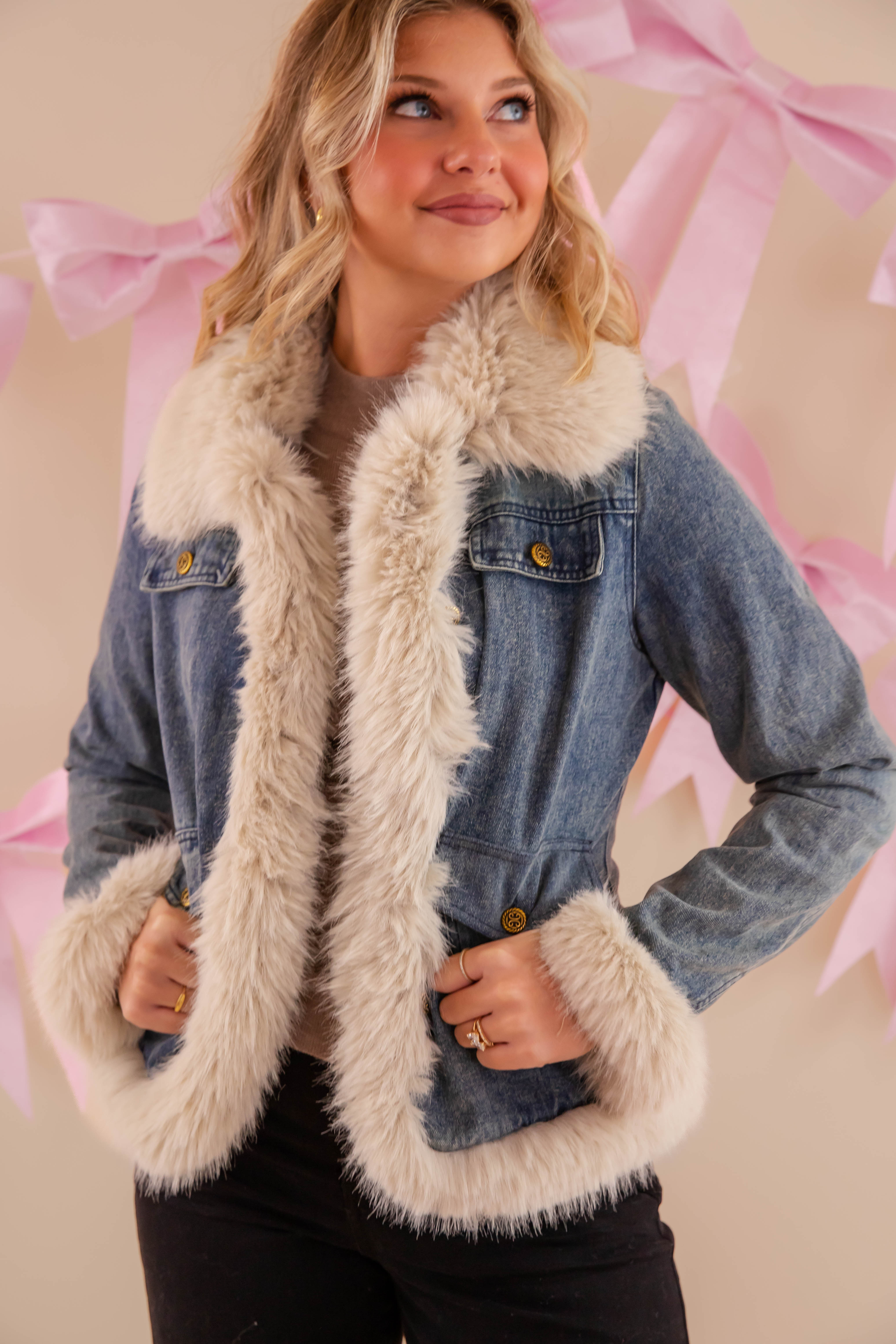 A Big Step Forward Fur Denim Jacket