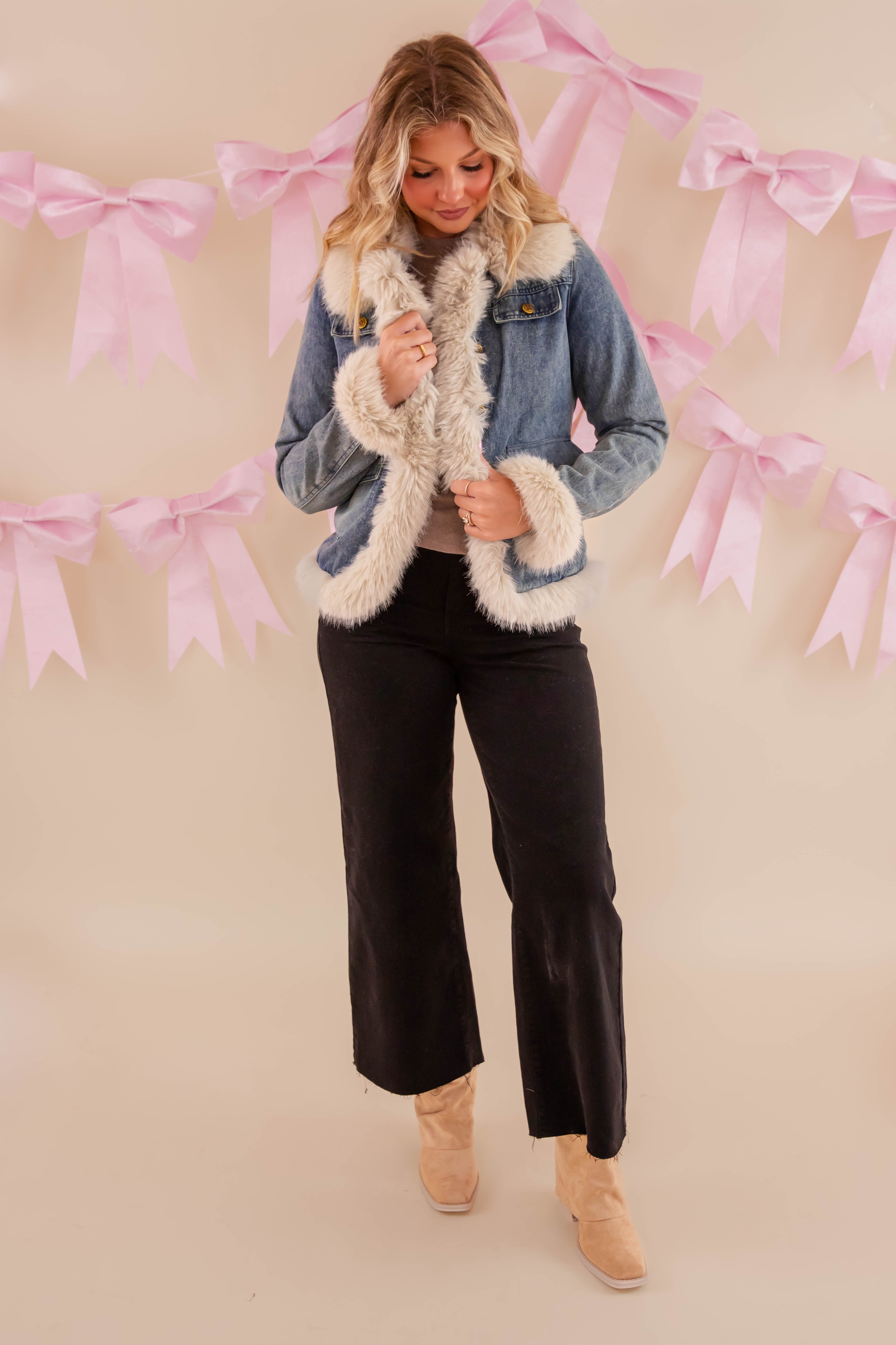 A Big Step Forward Fur Denim Jacket