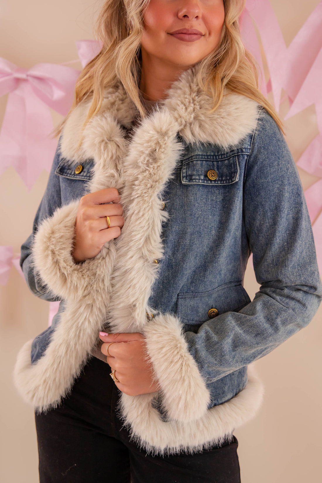 A Big Step Forward Fur Denim Jacket