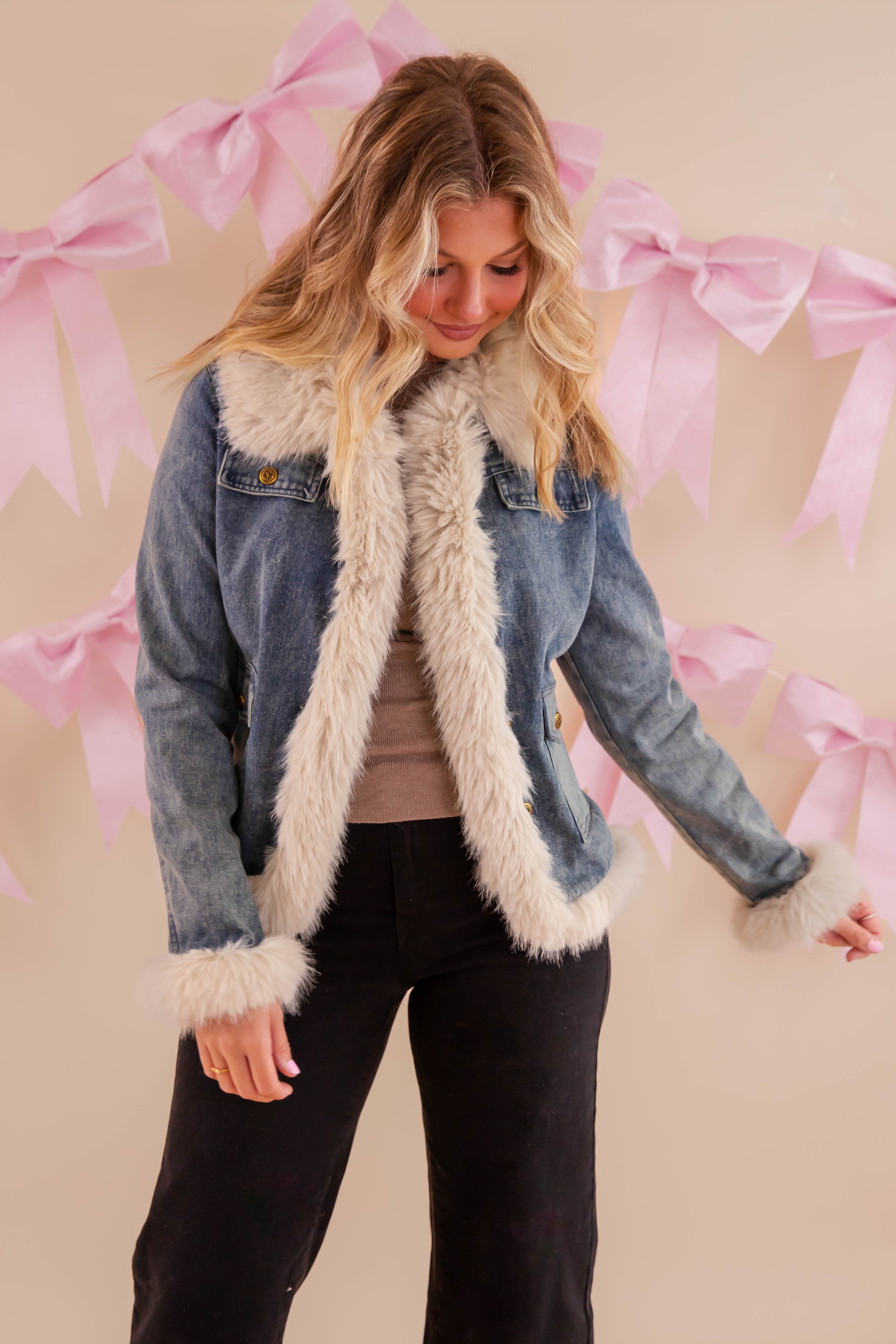 A Big Step Forward Fur Denim Jacket