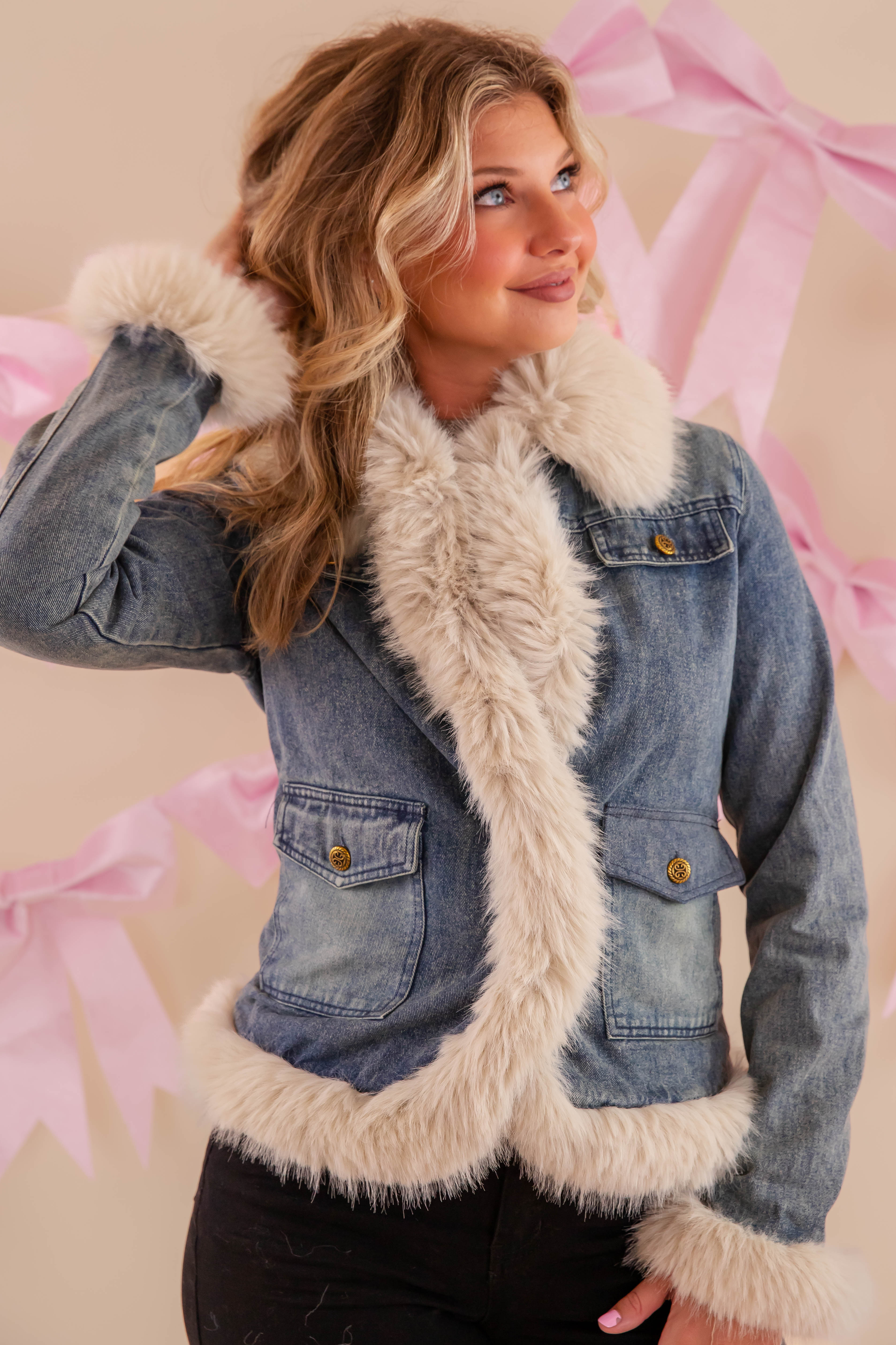 A Big Step Forward Fur Denim Jacket