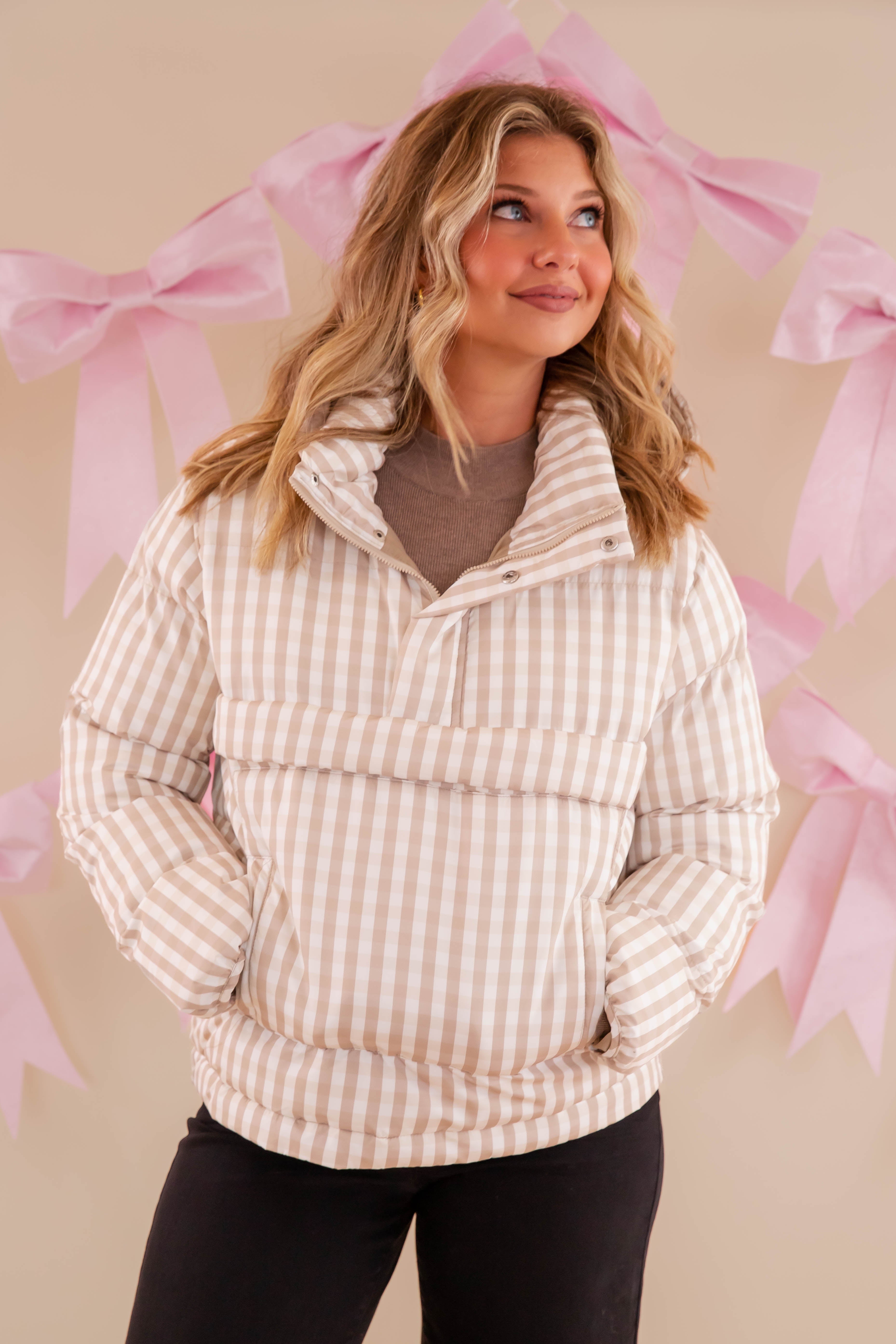 Time Goes By Gingham Puffer Pullover