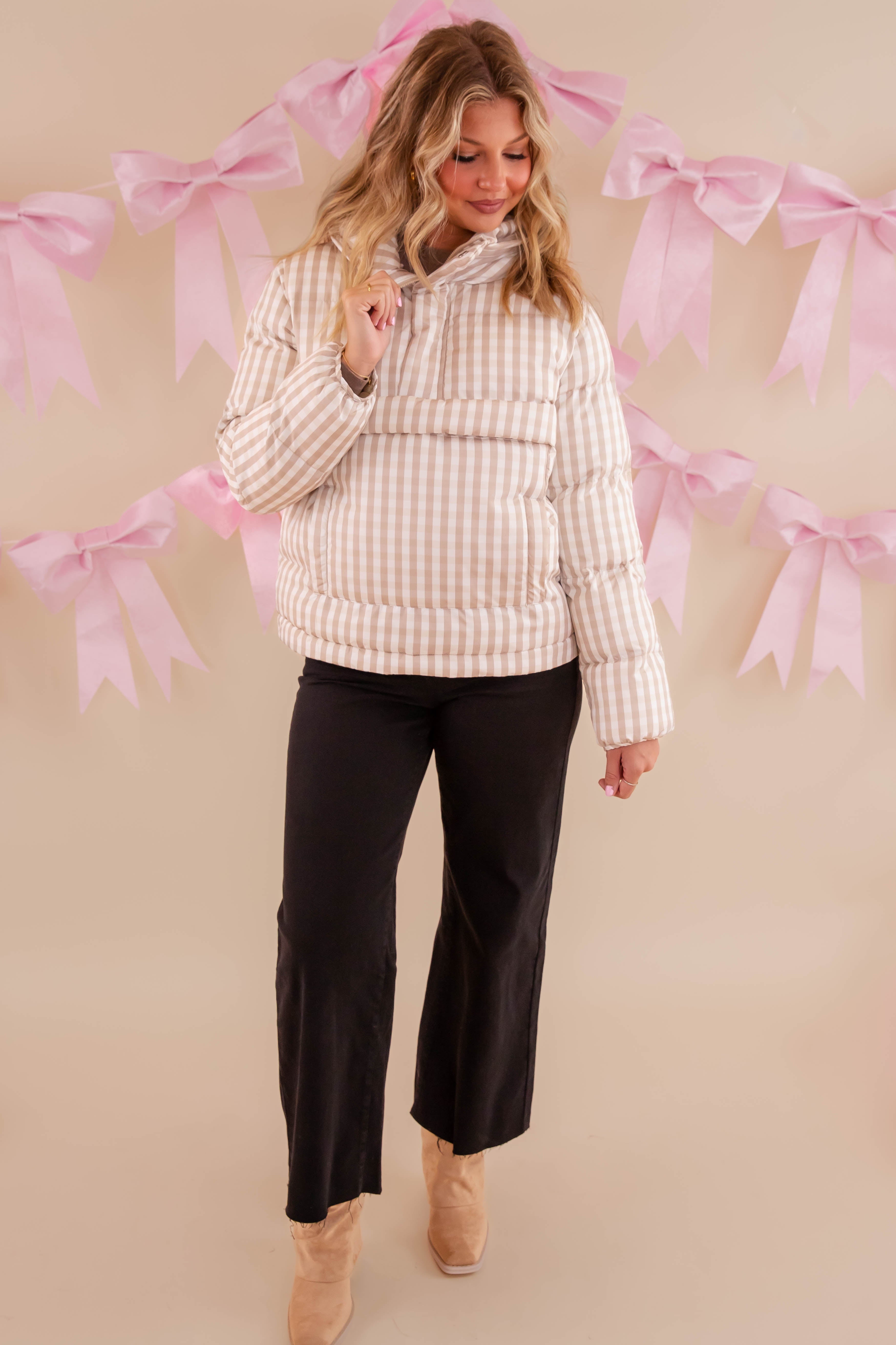 Time Goes By Gingham Puffer Pullover