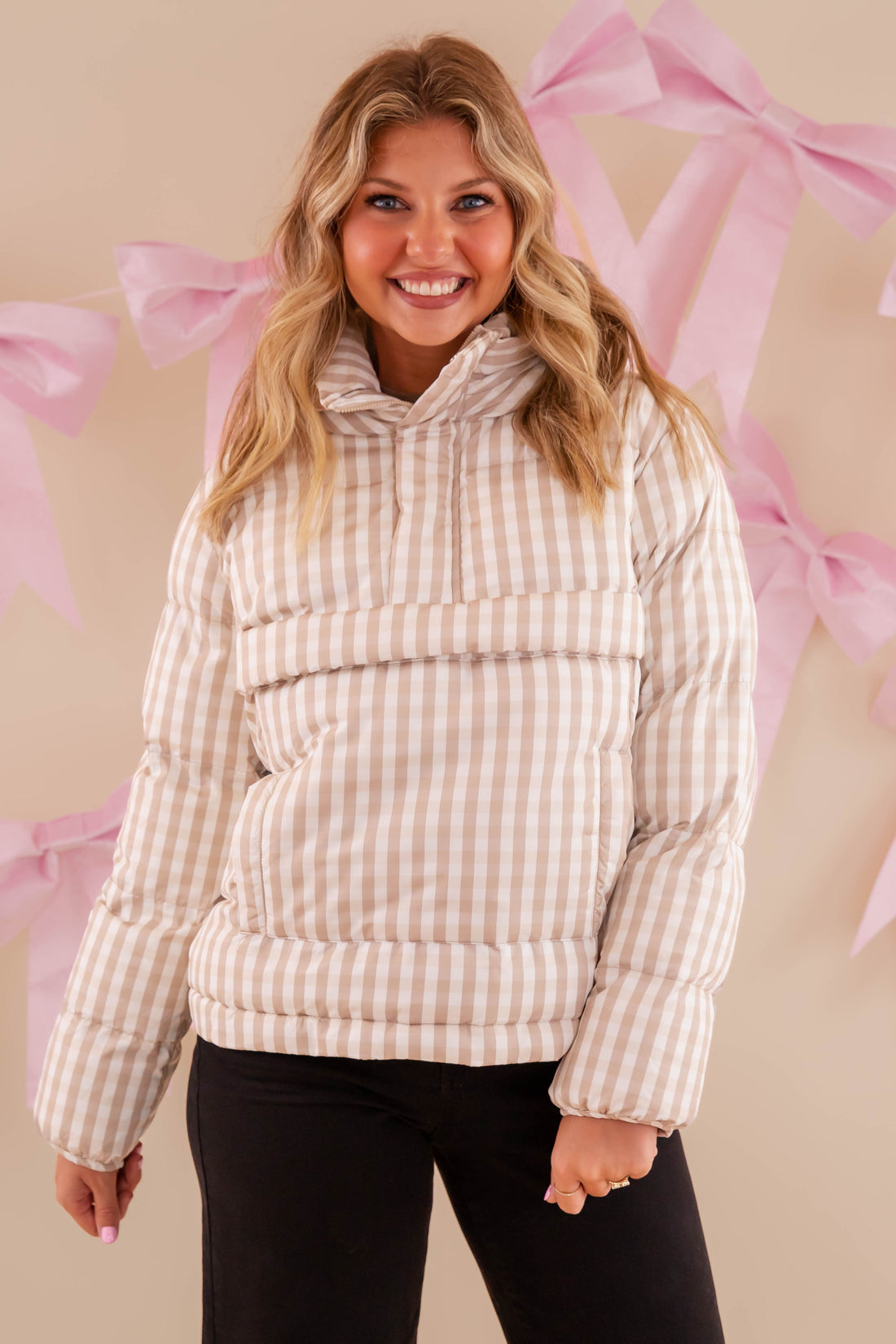 Time Goes By Gingham Puffer Pullover