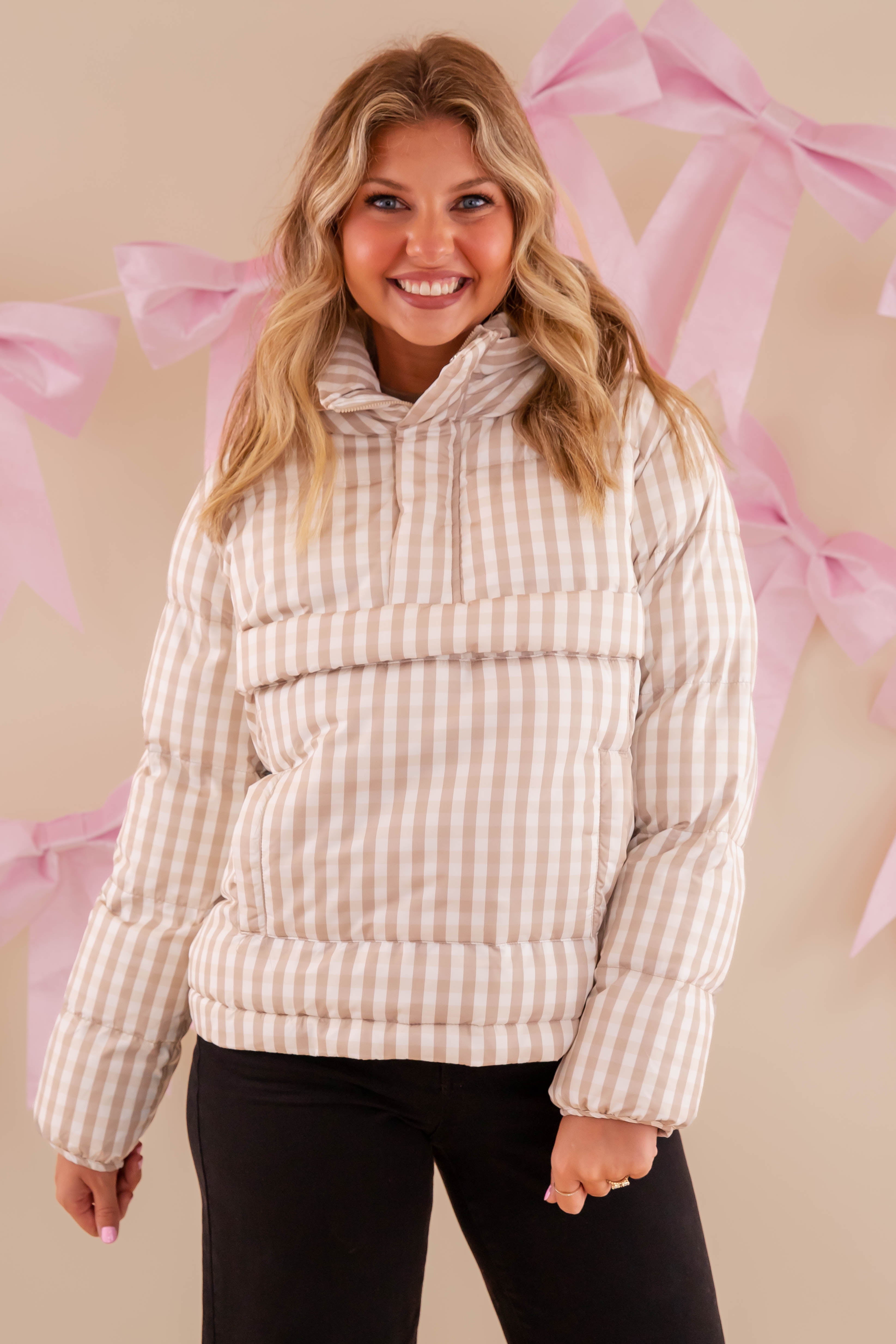 Time Goes By Gingham Puffer Pullover