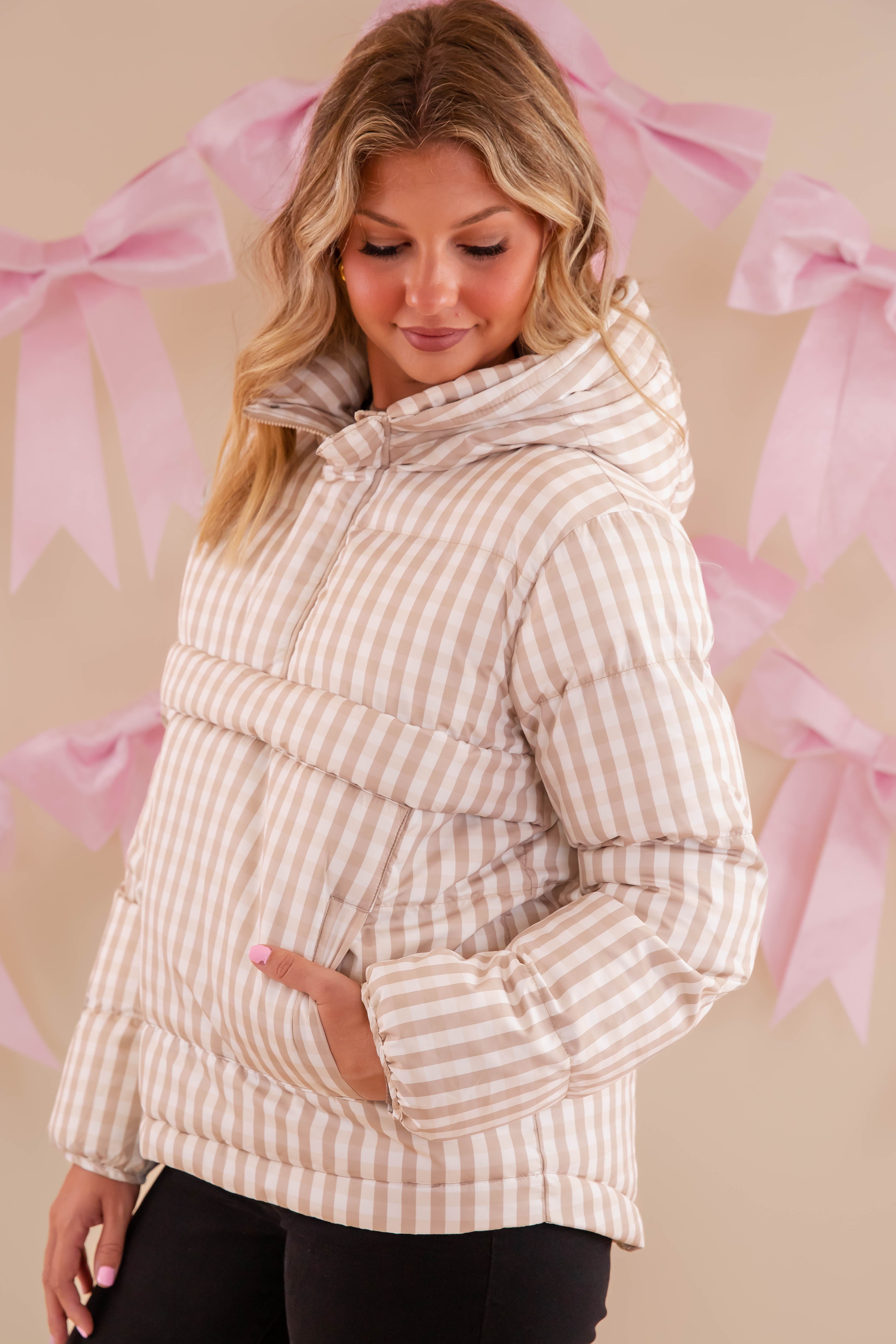 Time Goes By Gingham Puffer Pullover