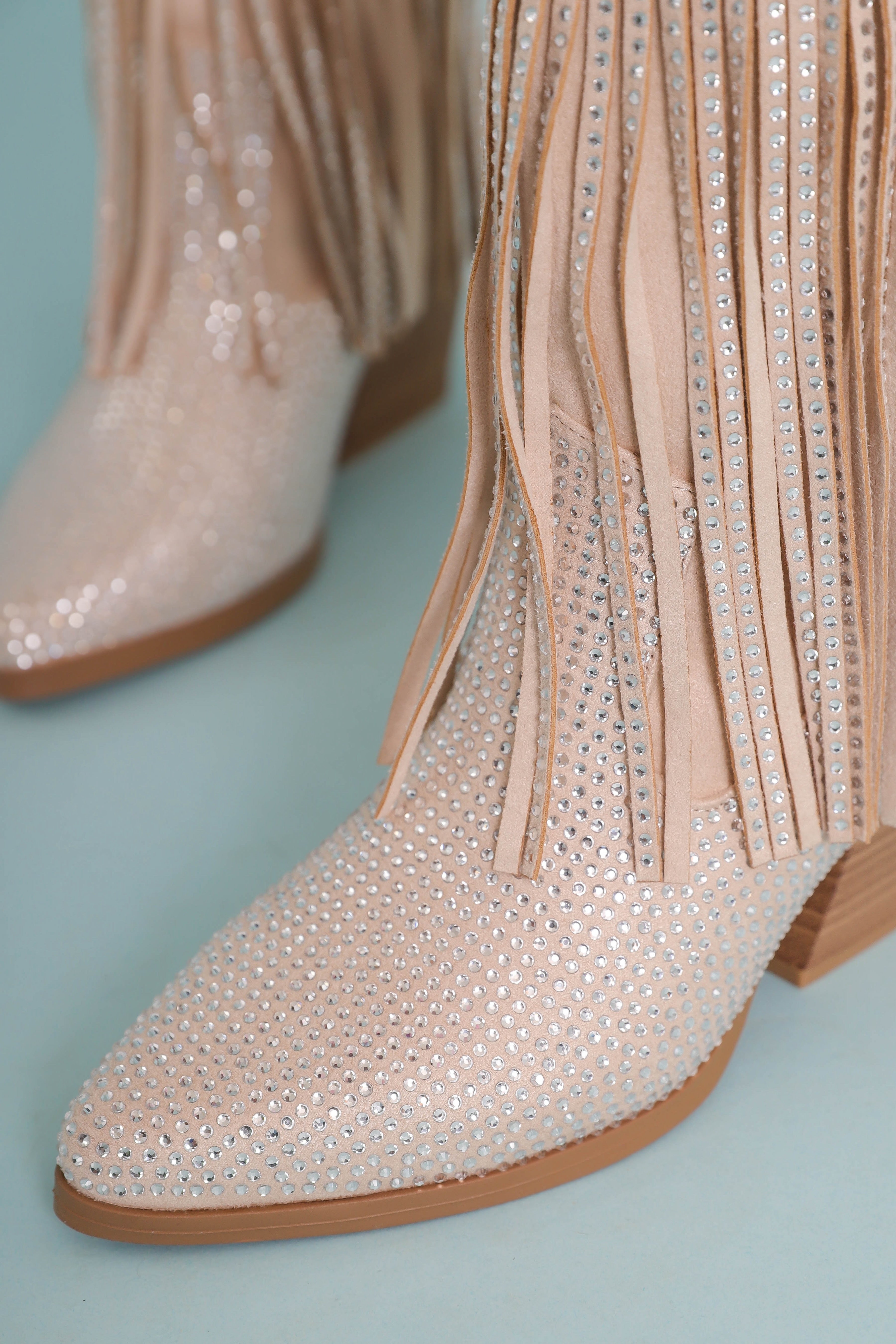Jessie Rhinestone Boots-Taupe