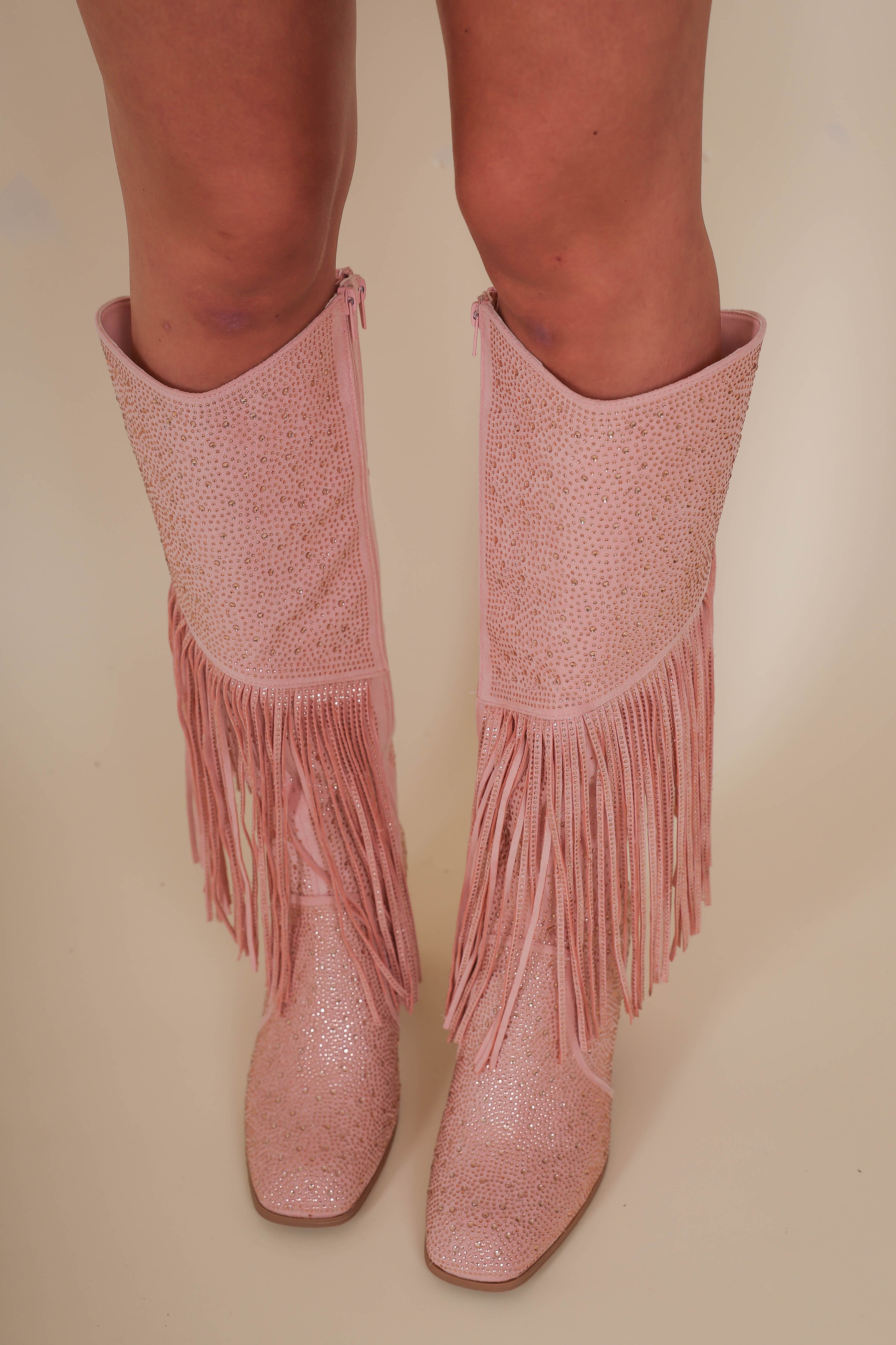 RESTOCK: Kacey Rhinestone Boots-Blush