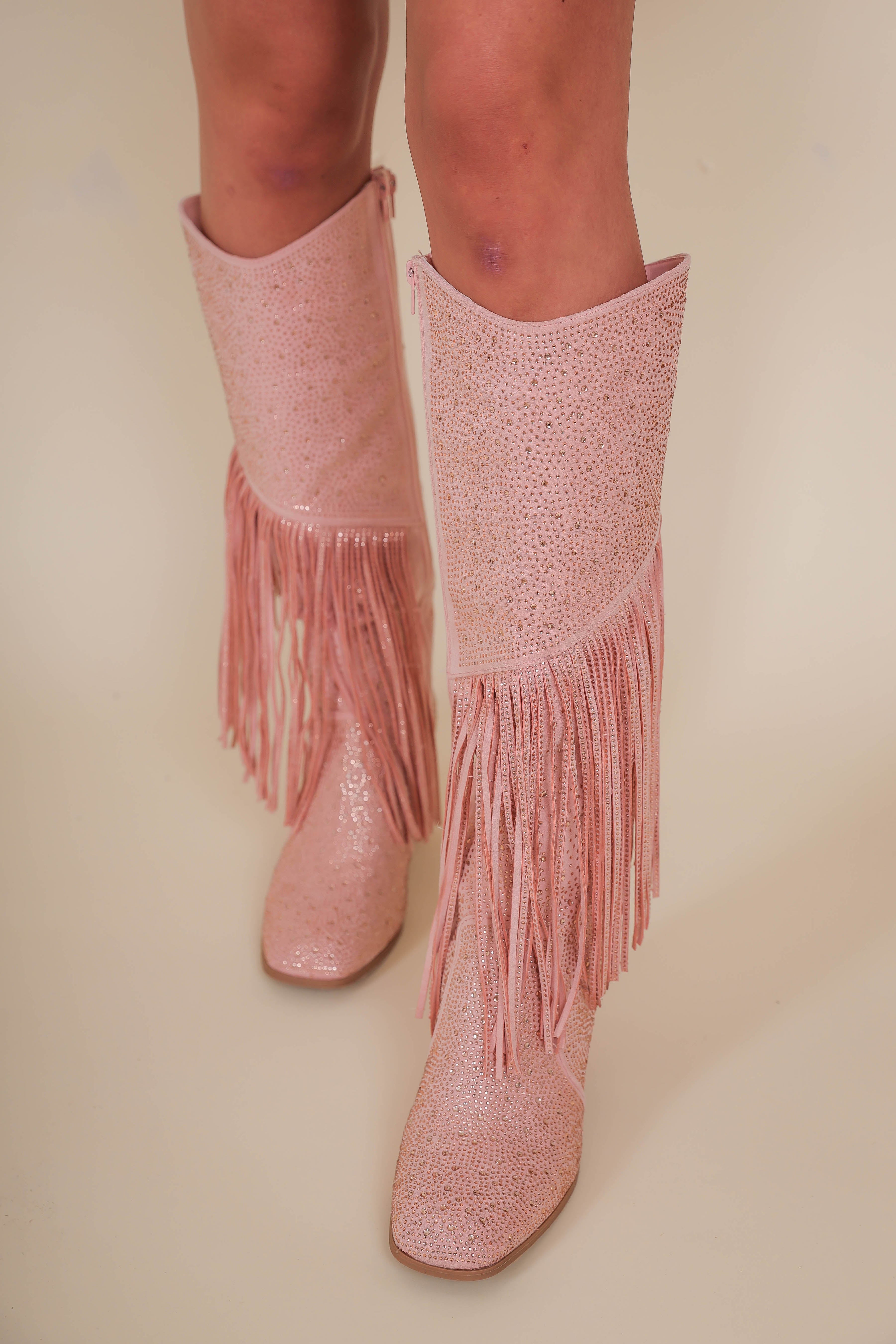 RESTOCK: Kacey Rhinestone Boots-Blush