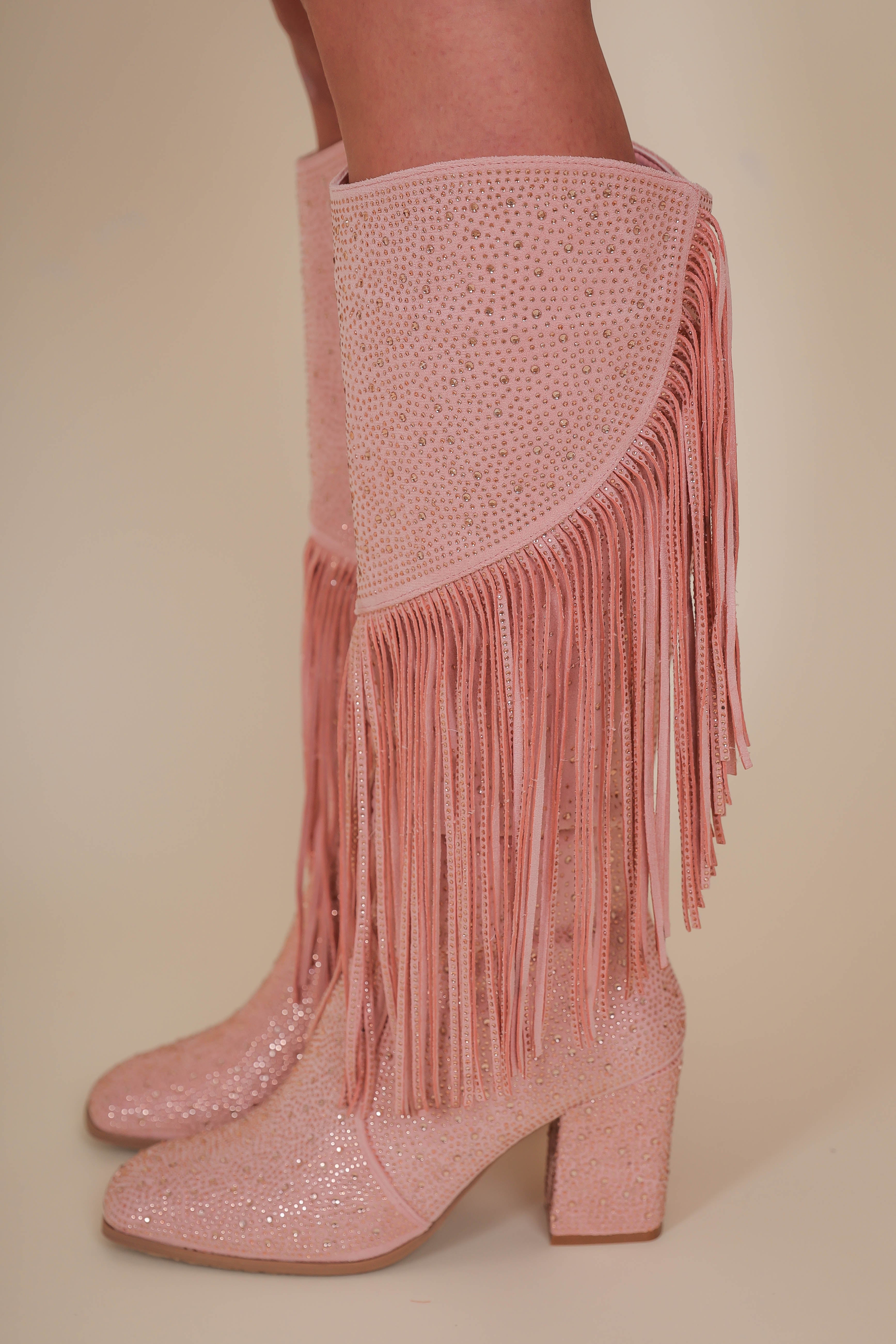RESTOCK: Kacey Rhinestone Boots-Blush