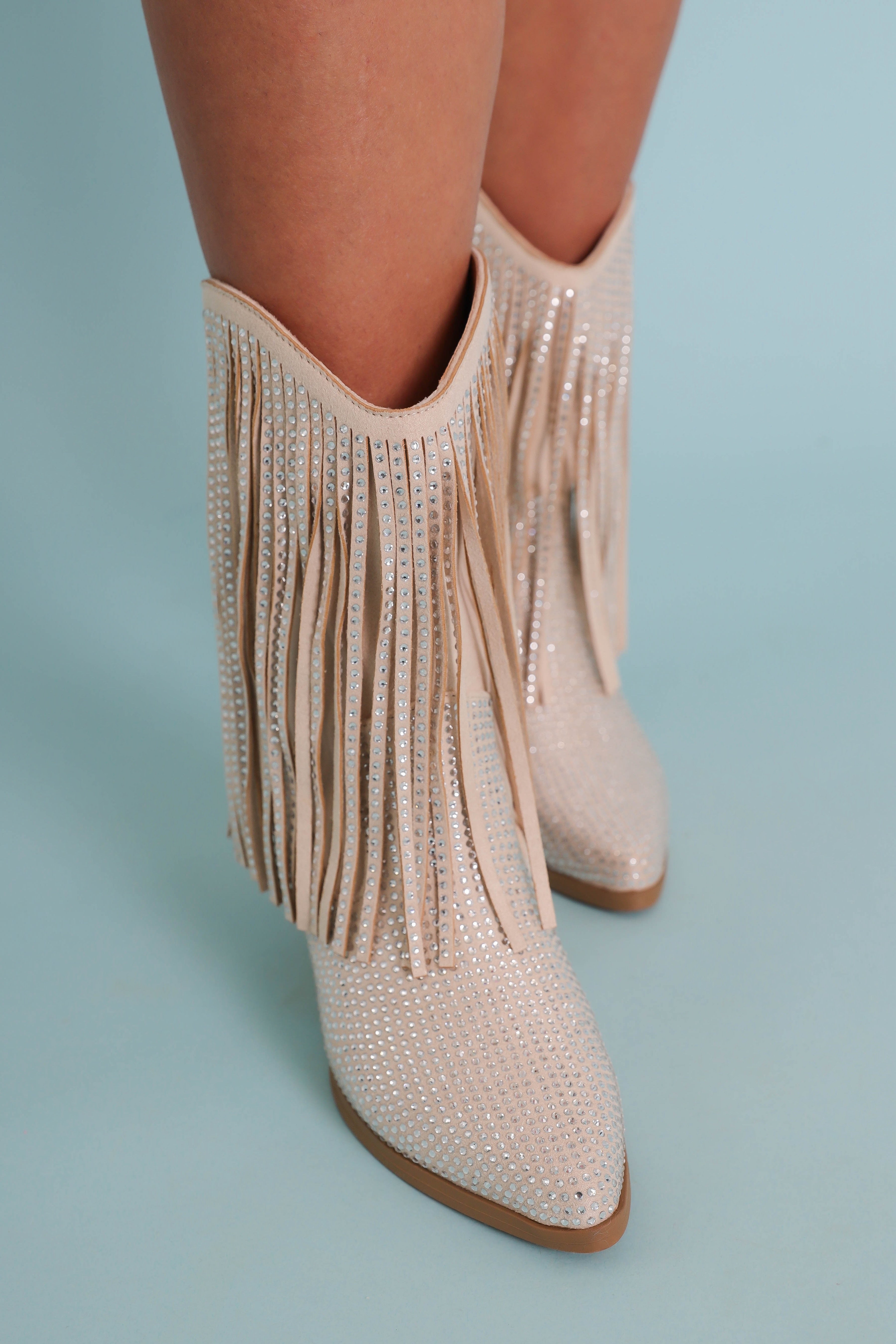 Jessie Rhinestone Boots-Taupe