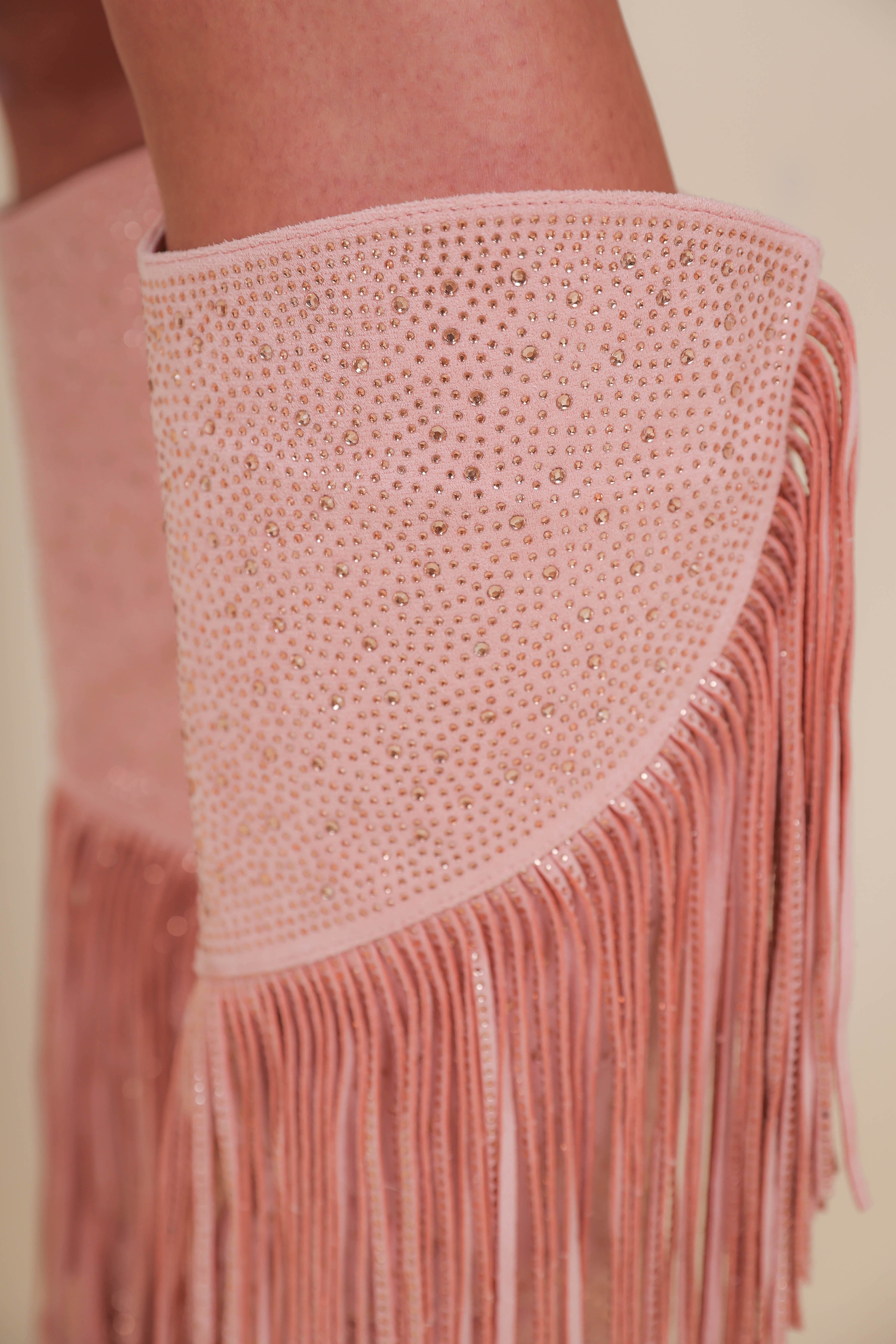 RESTOCK: Kacey Rhinestone Boots-Blush