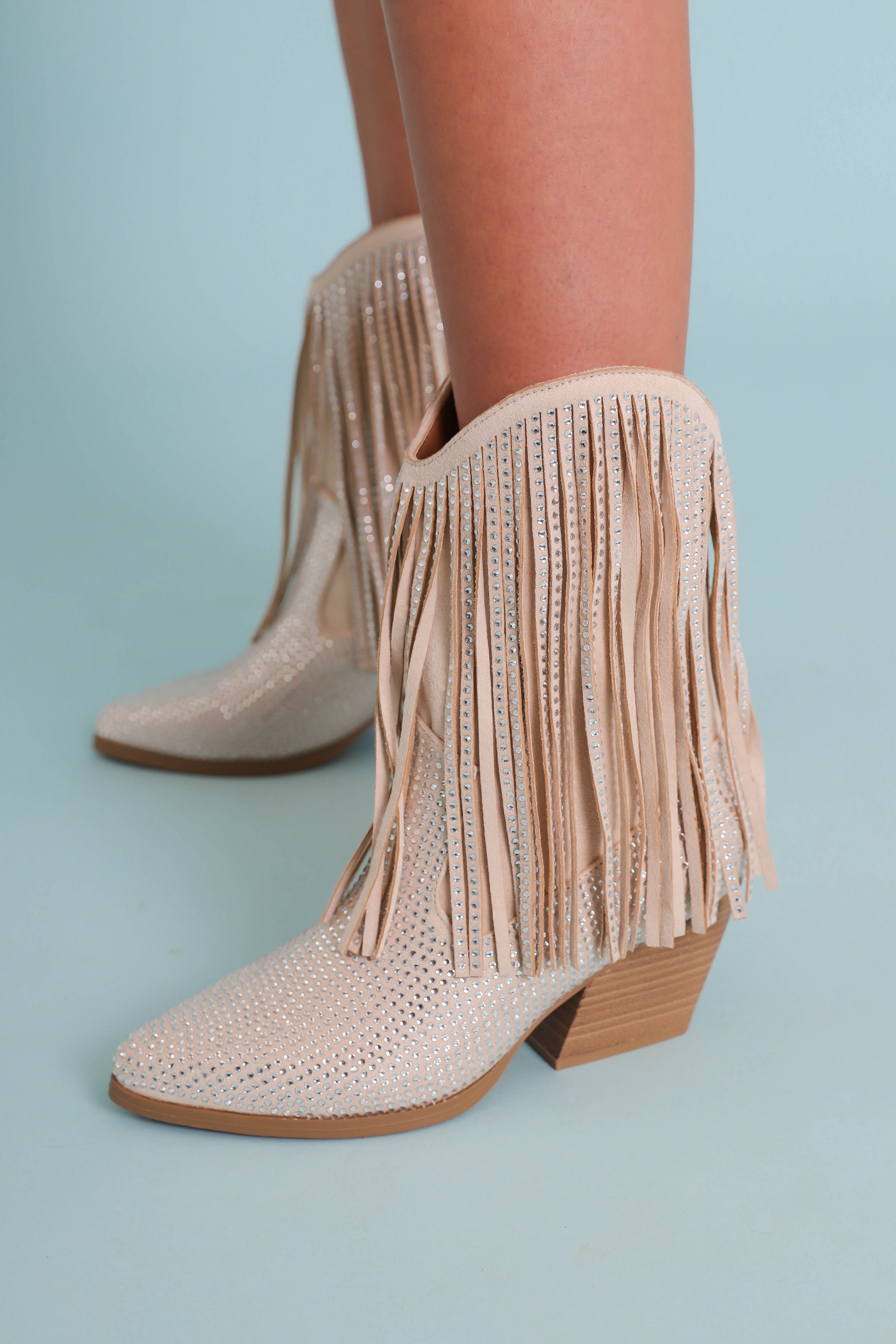 Jessie Rhinestone Boots-Taupe