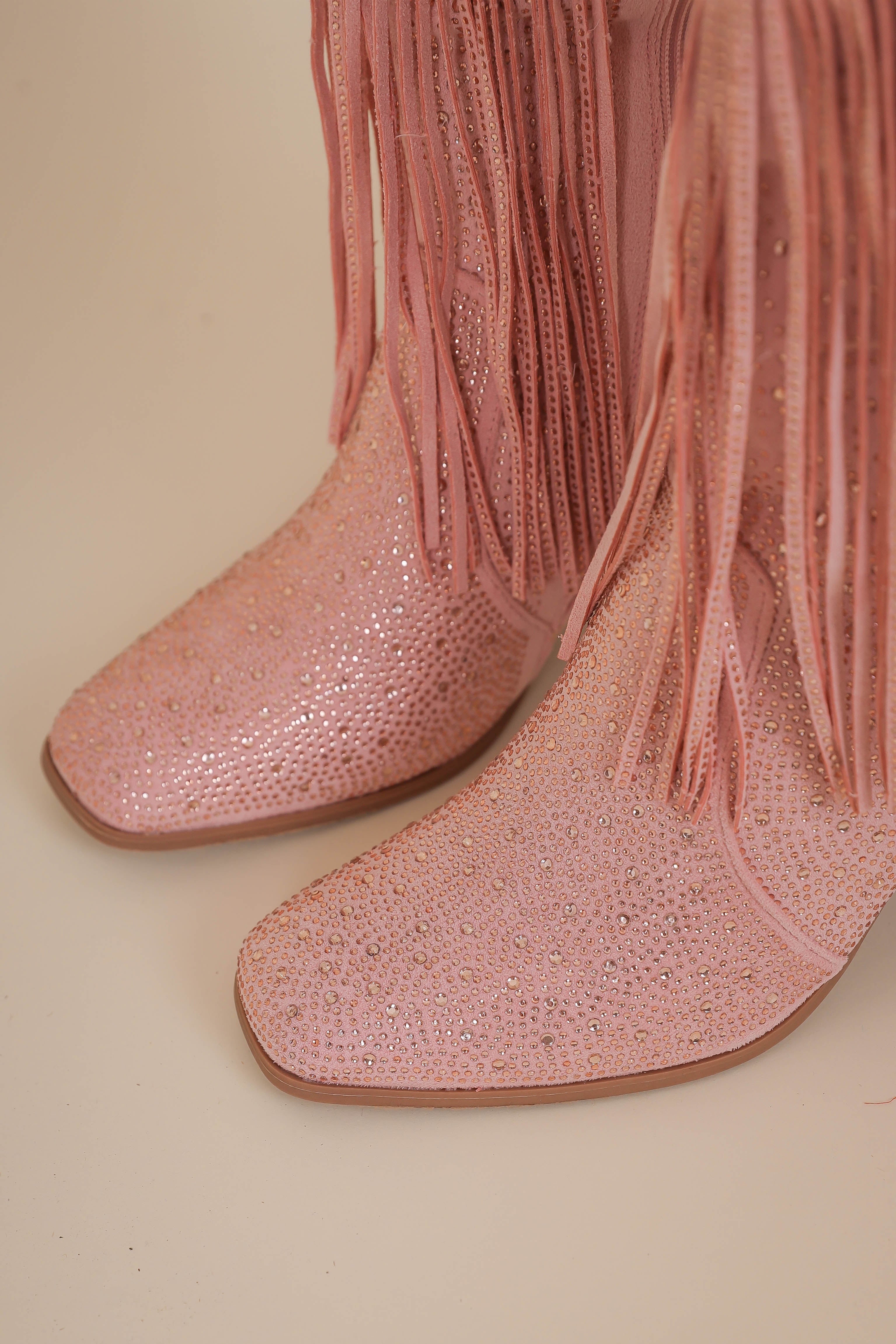 RESTOCK: Kacey Rhinestone Boots-Blush