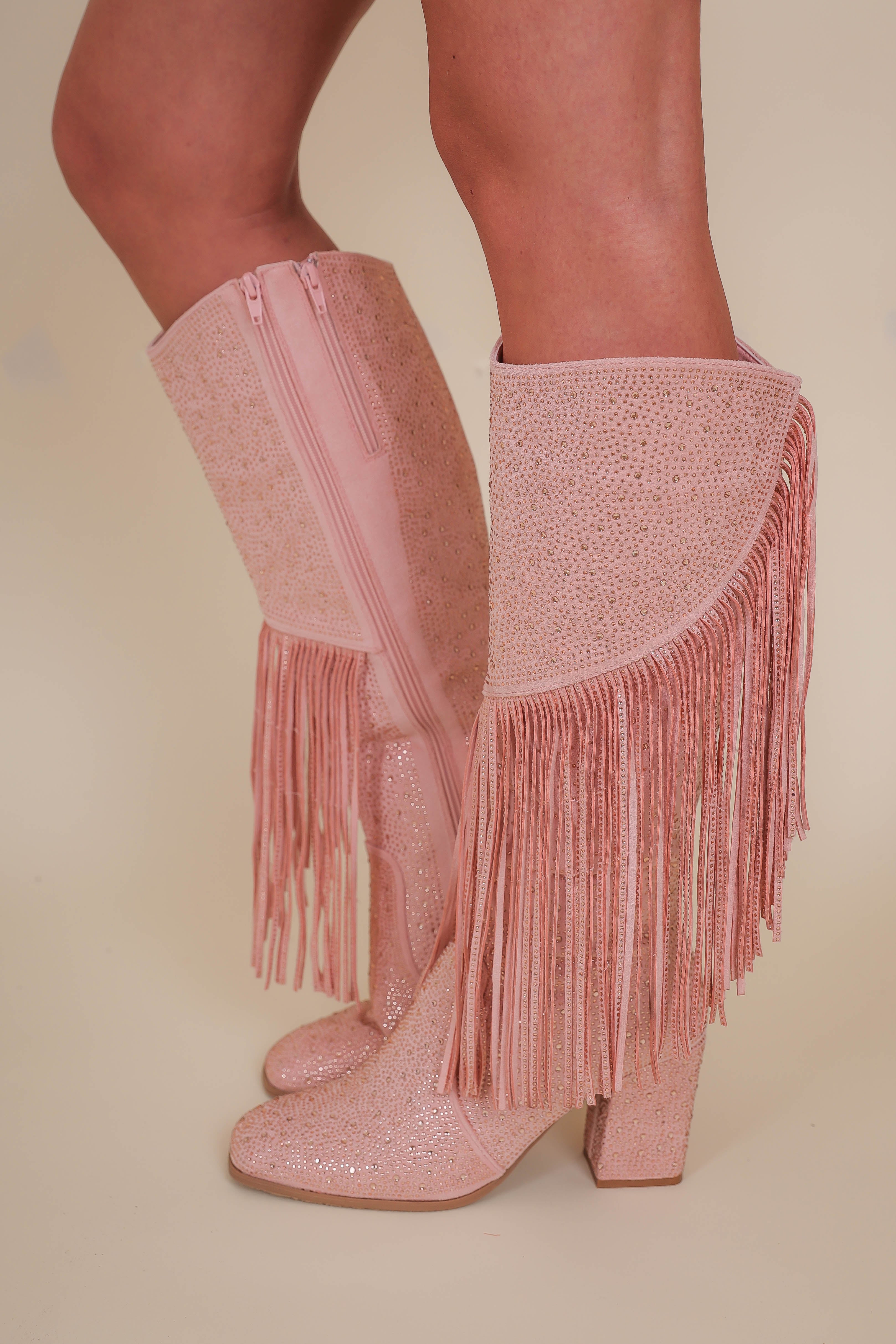 RESTOCK: Kacey Rhinestone Boots-Blush