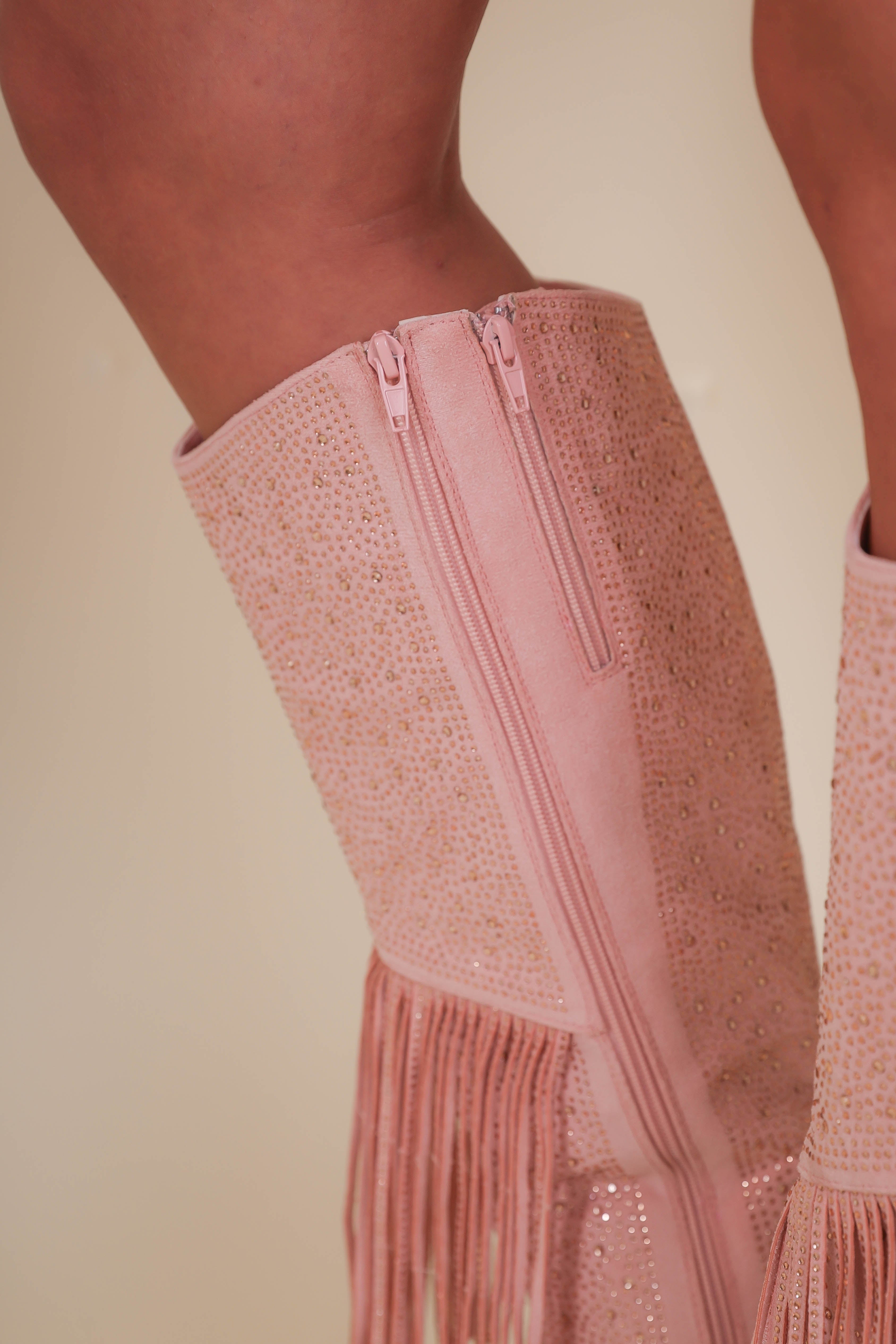 RESTOCK: Kacey Rhinestone Boots-Blush