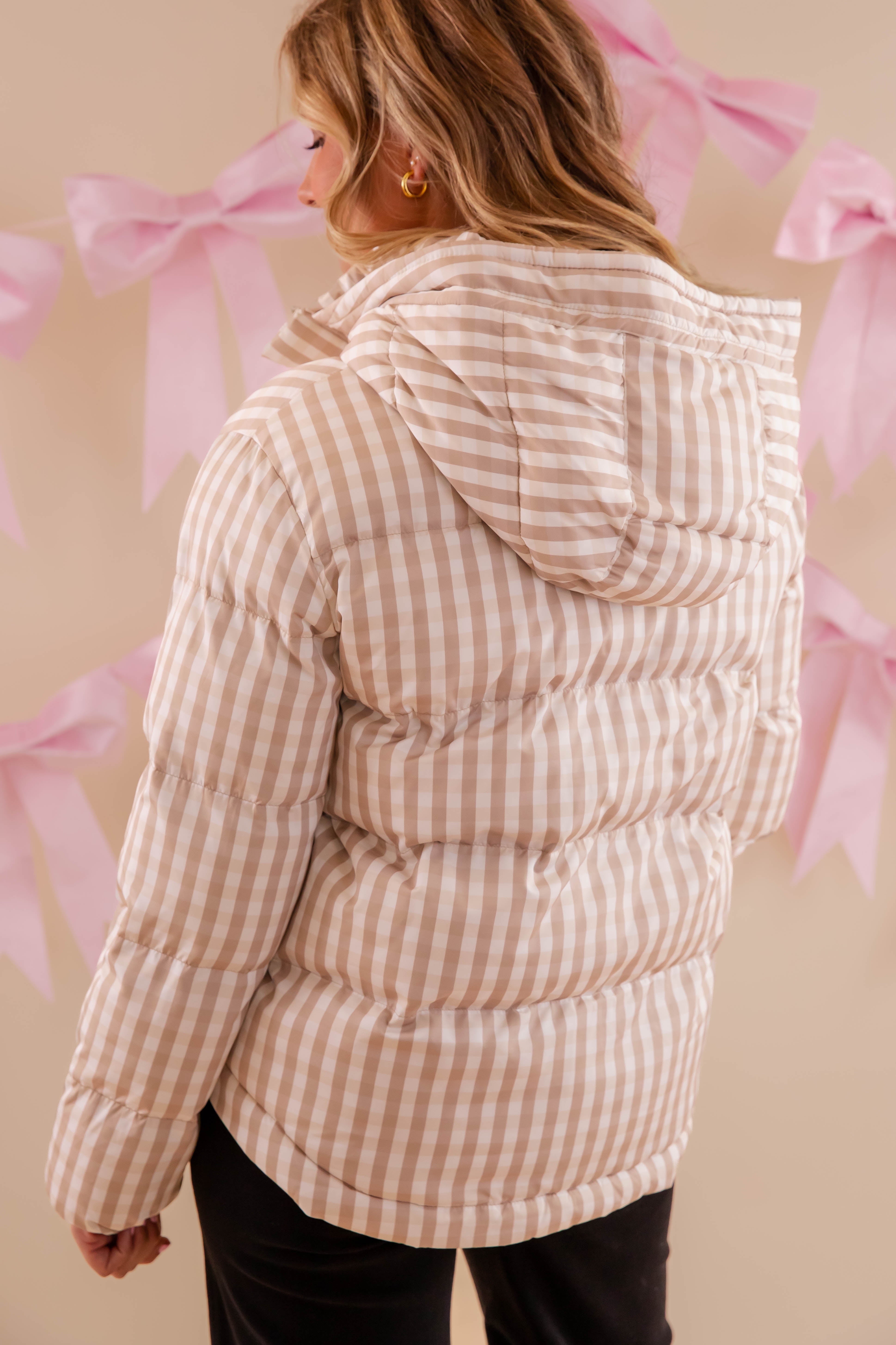 Time Goes By Gingham Puffer Pullover