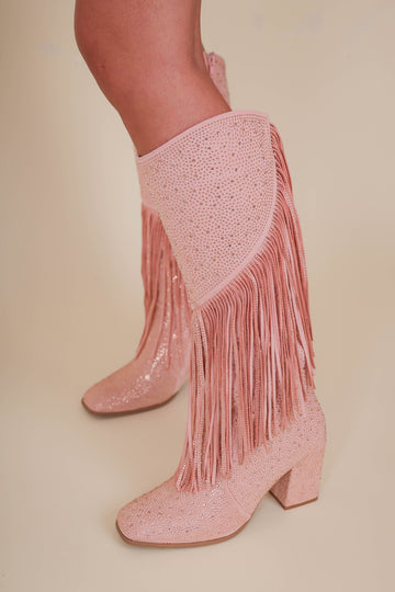 RESTOCK: Kacey Rhinestone Boots-Blush