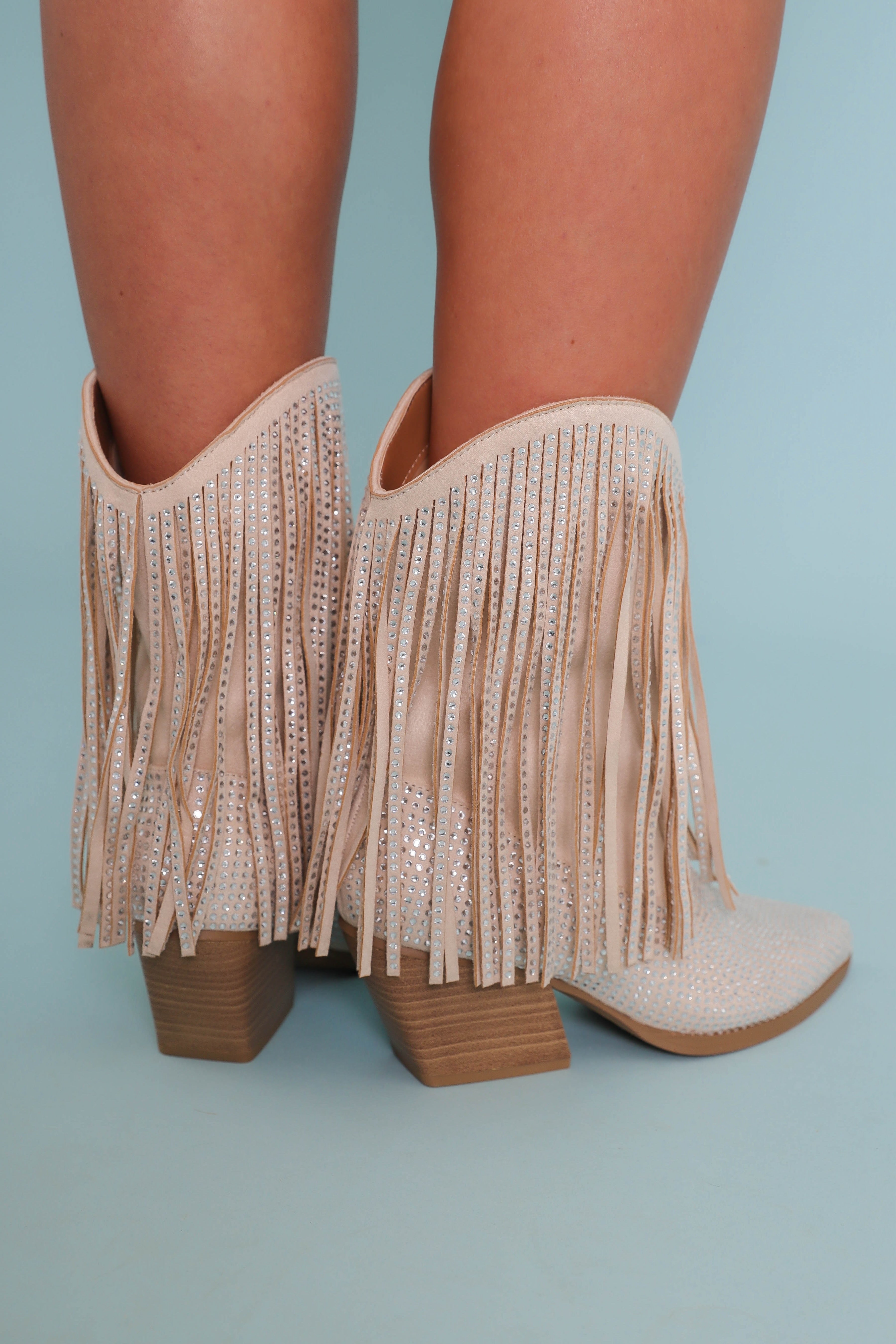 Jessie Rhinestone Boots-Taupe