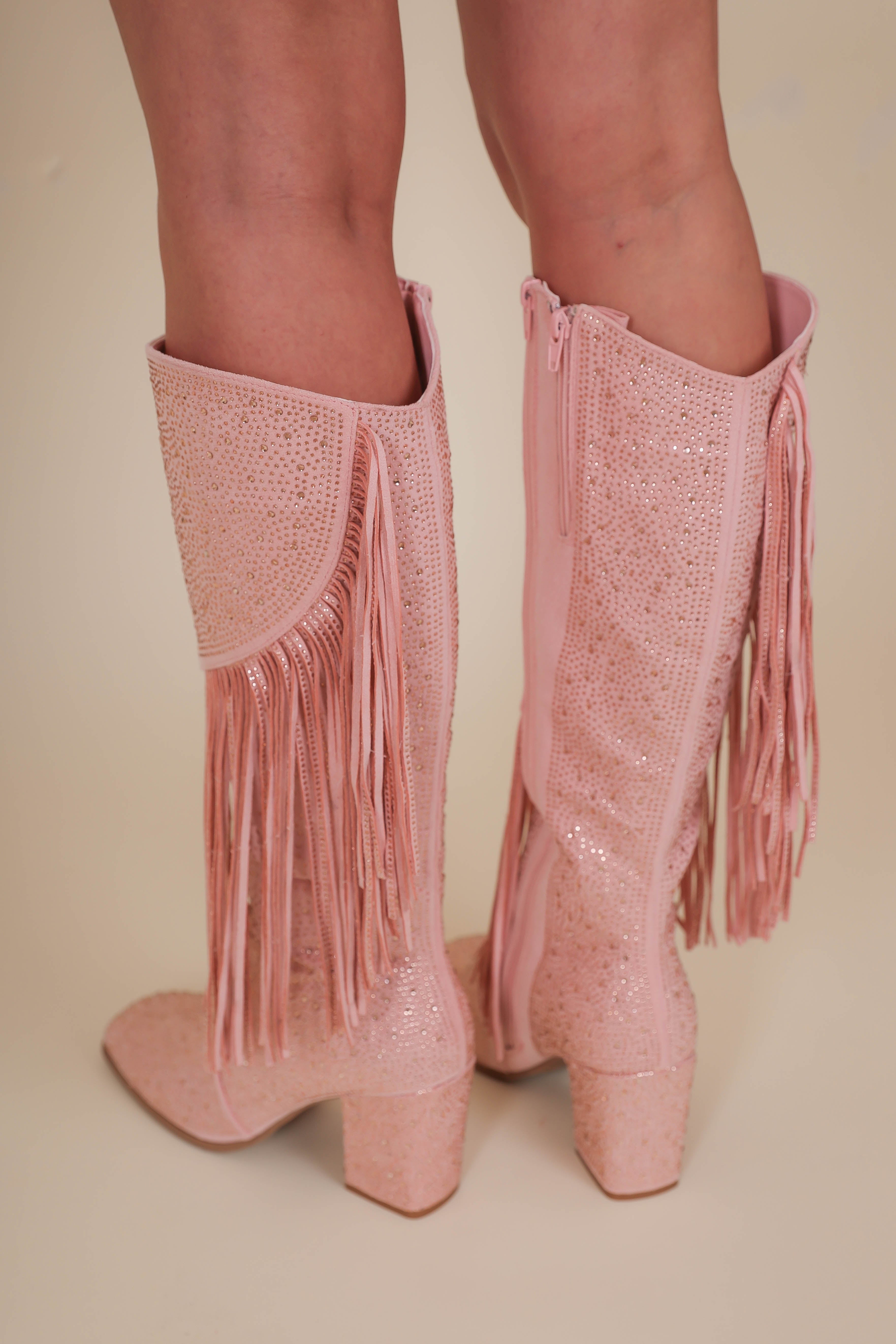 RESTOCK: Kacey Rhinestone Boots-Blush