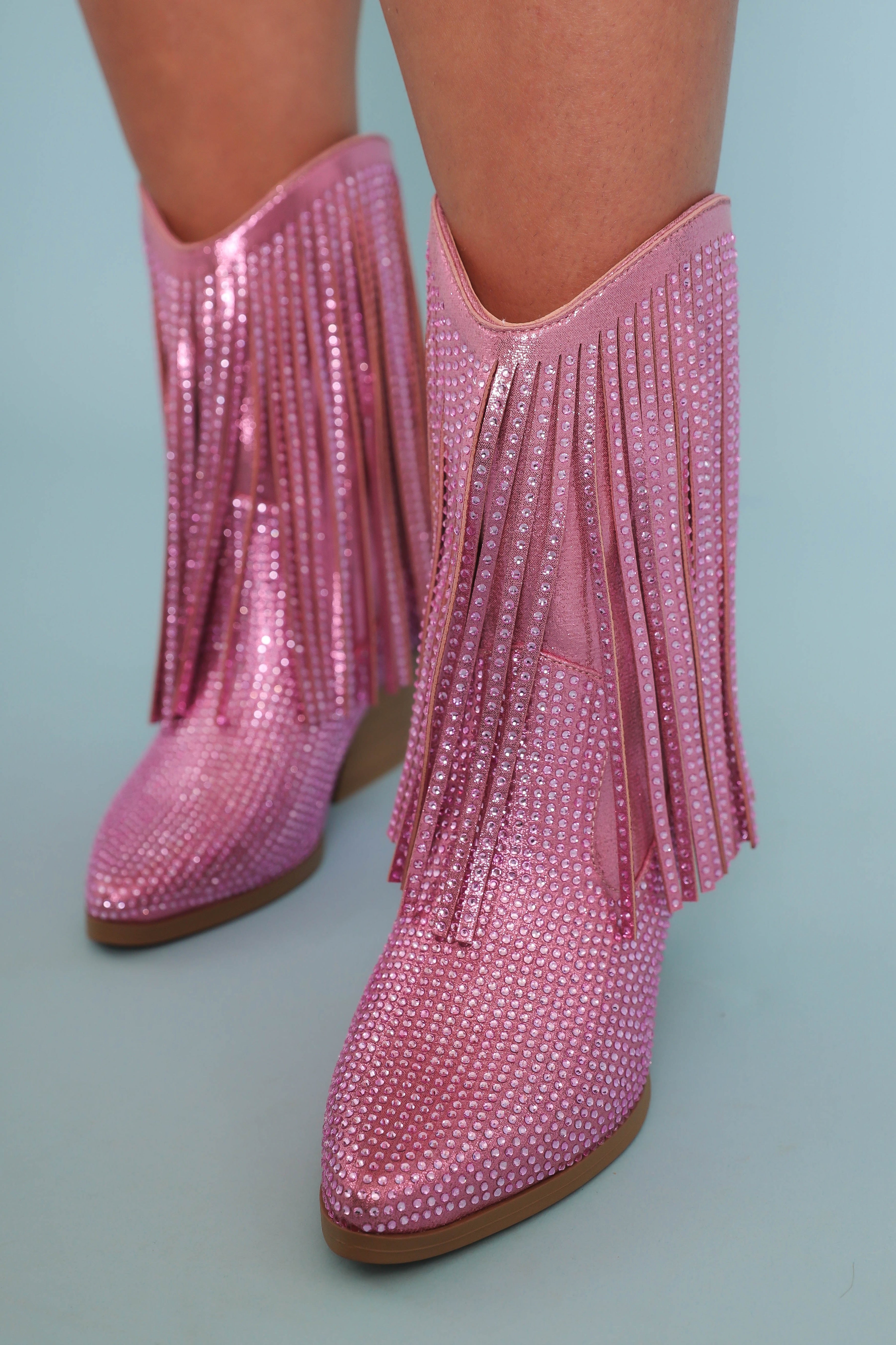 Jessie Rhinestone Boots-Hot Pink