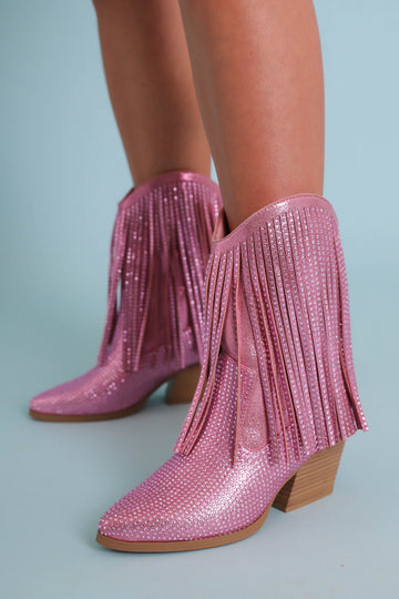 Jessie Rhinestone Boots-Hot Pink