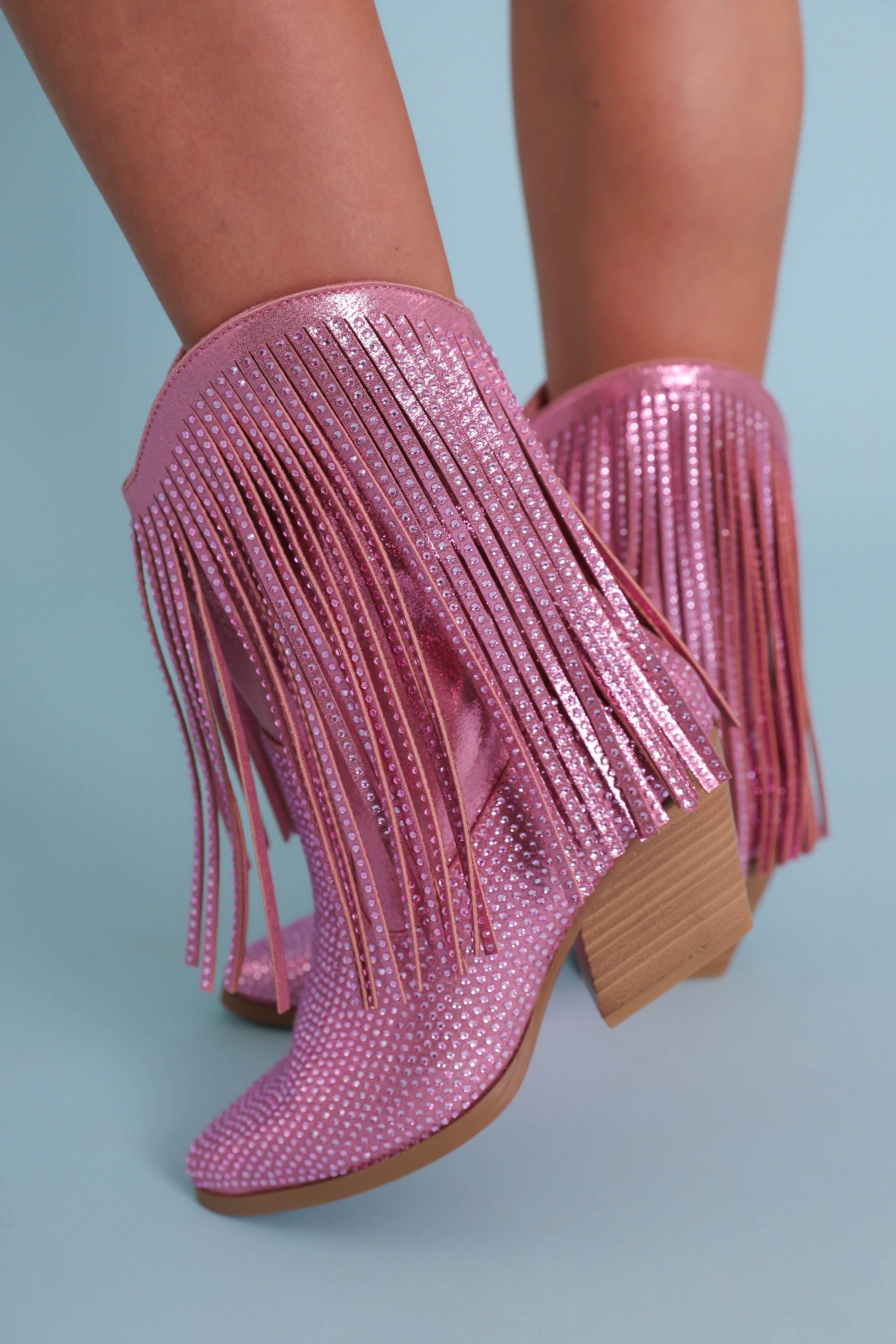 Jessie Rhinestone Boots-Hot Pink