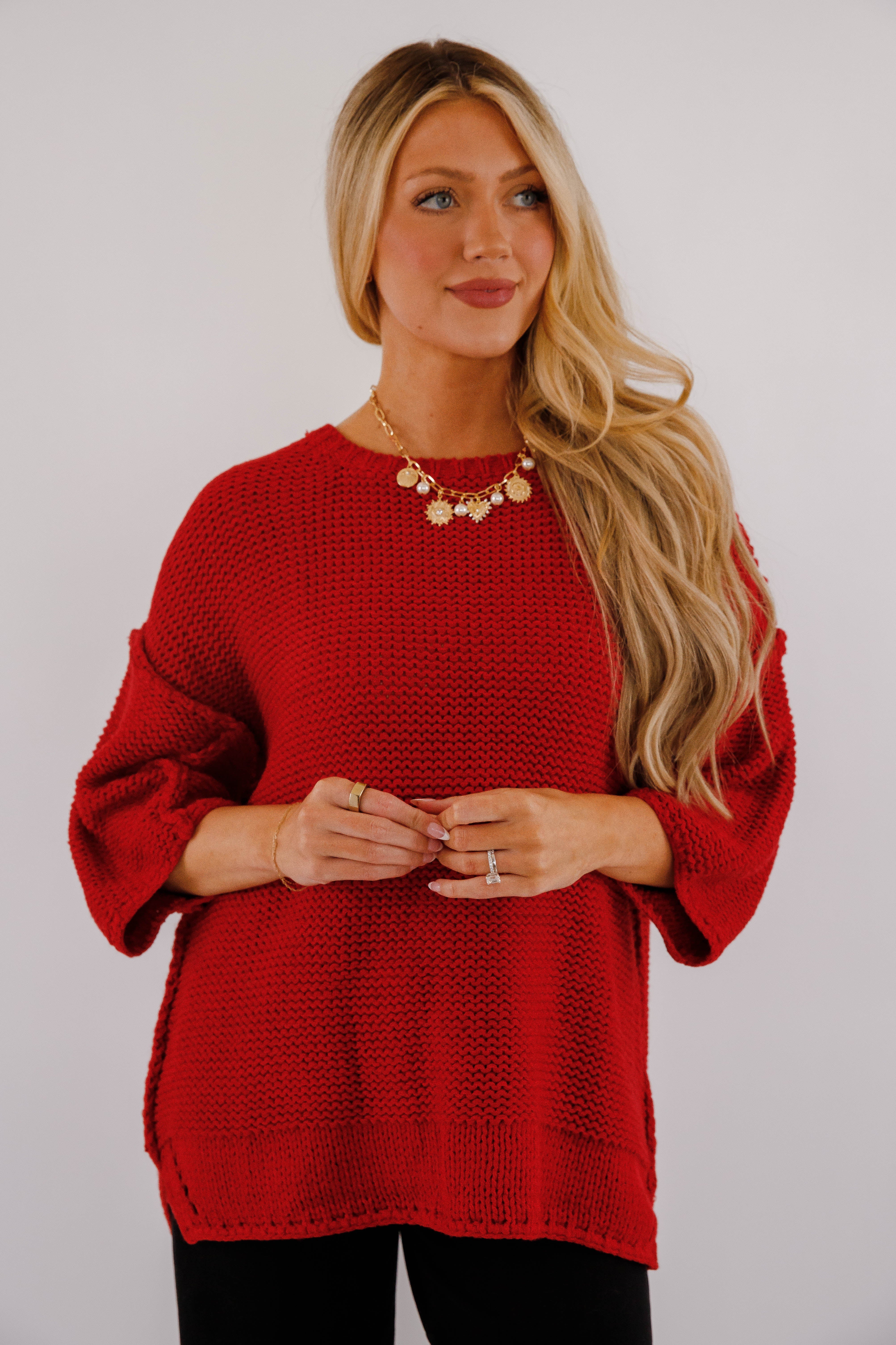 Switch In The Weather Sweater-Red