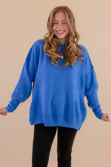 Meet Me At the Rink Sweater-Cobalt