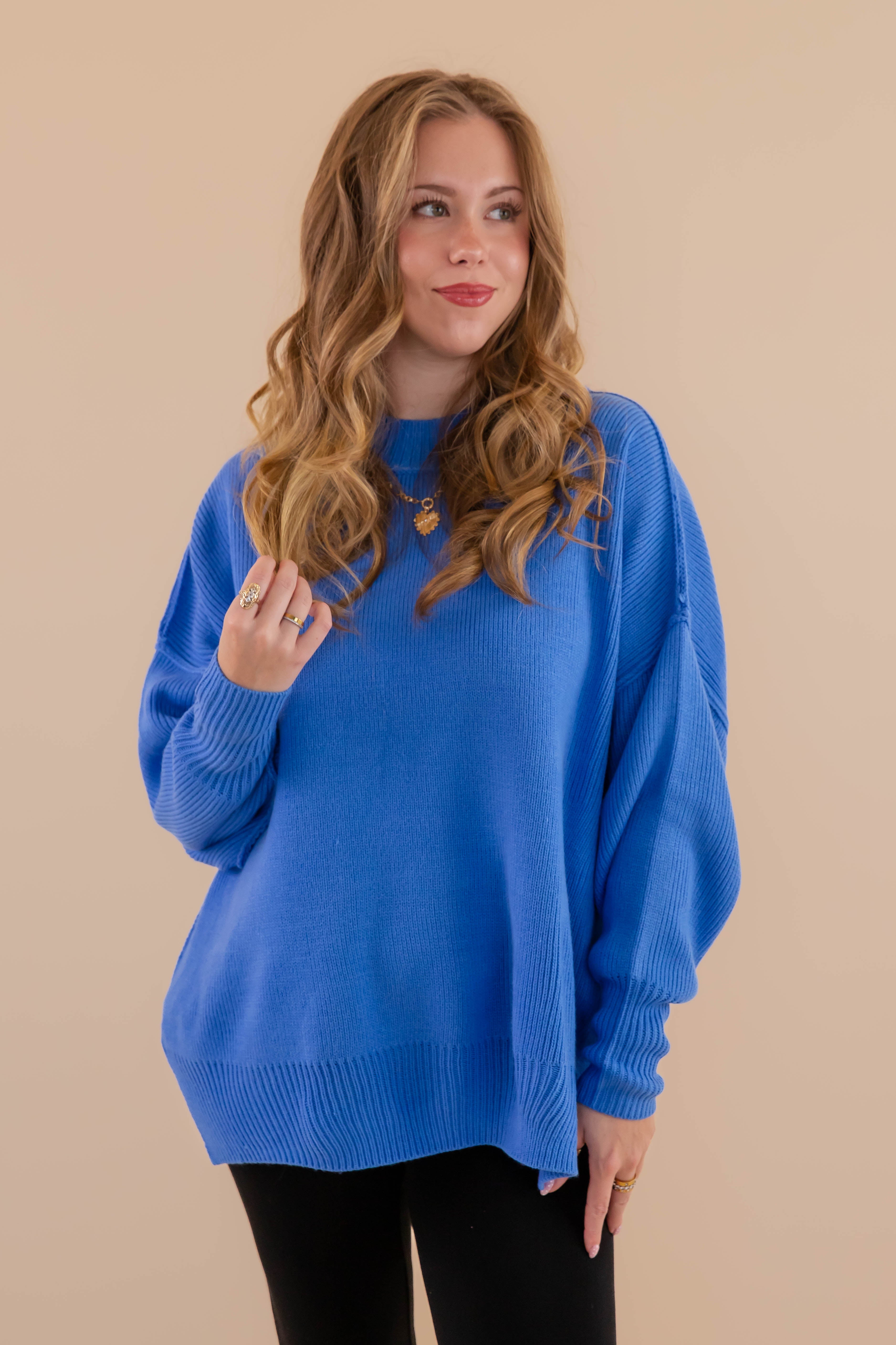 Meet Me At the Rink Sweater-Cobalt