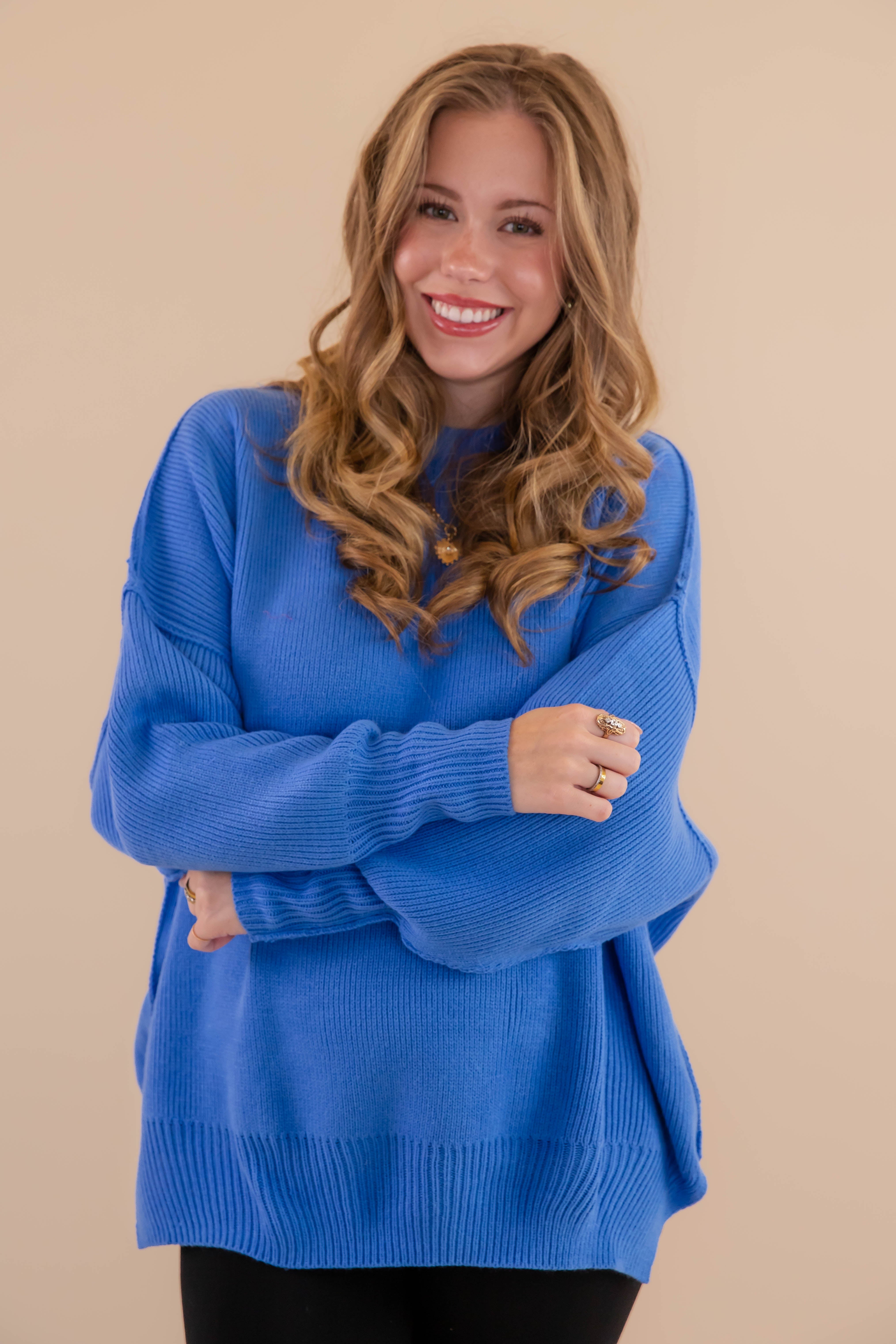 Meet Me At the Rink Sweater-Cobalt