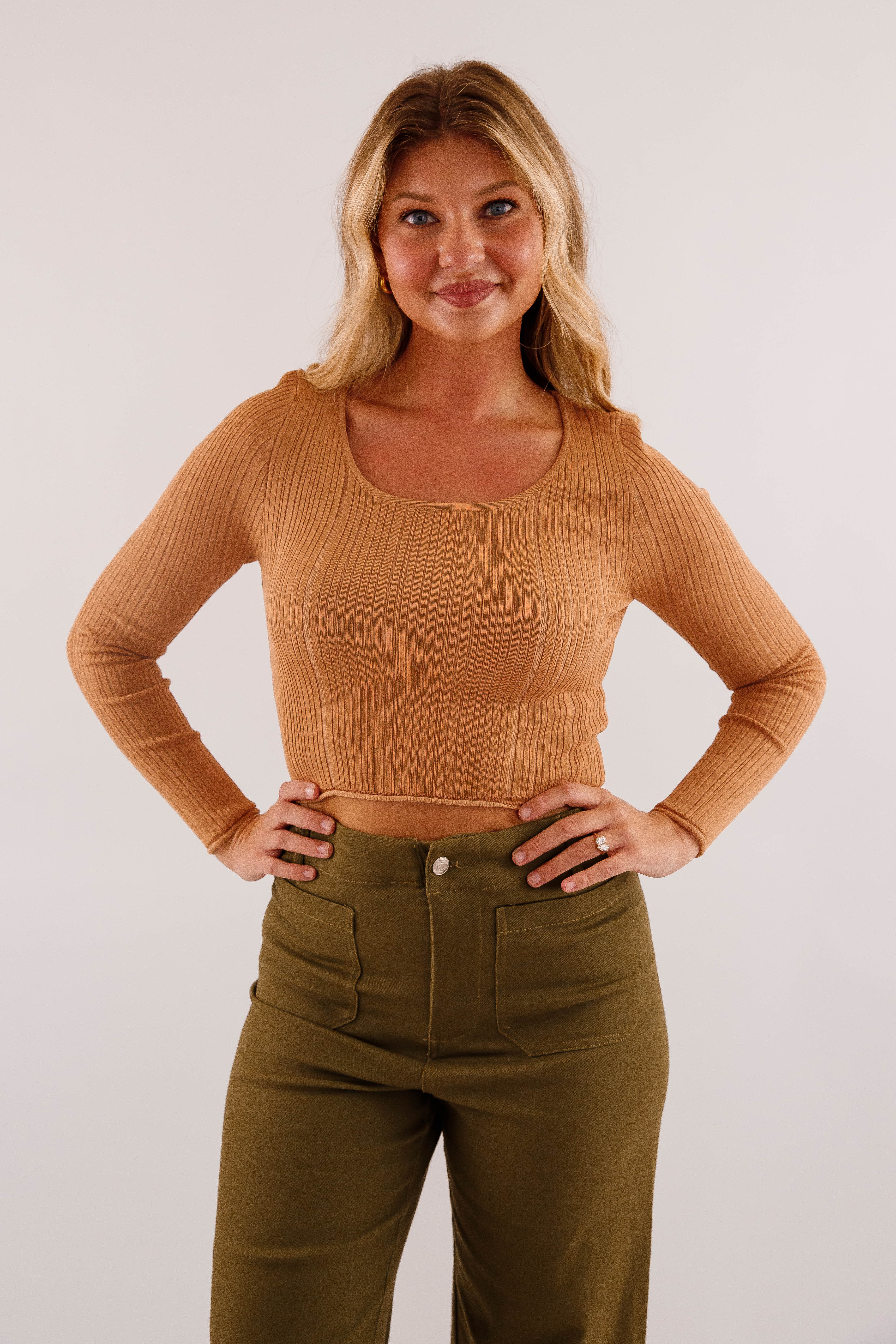 Sweet Sentiments Ribbed Top-Camel