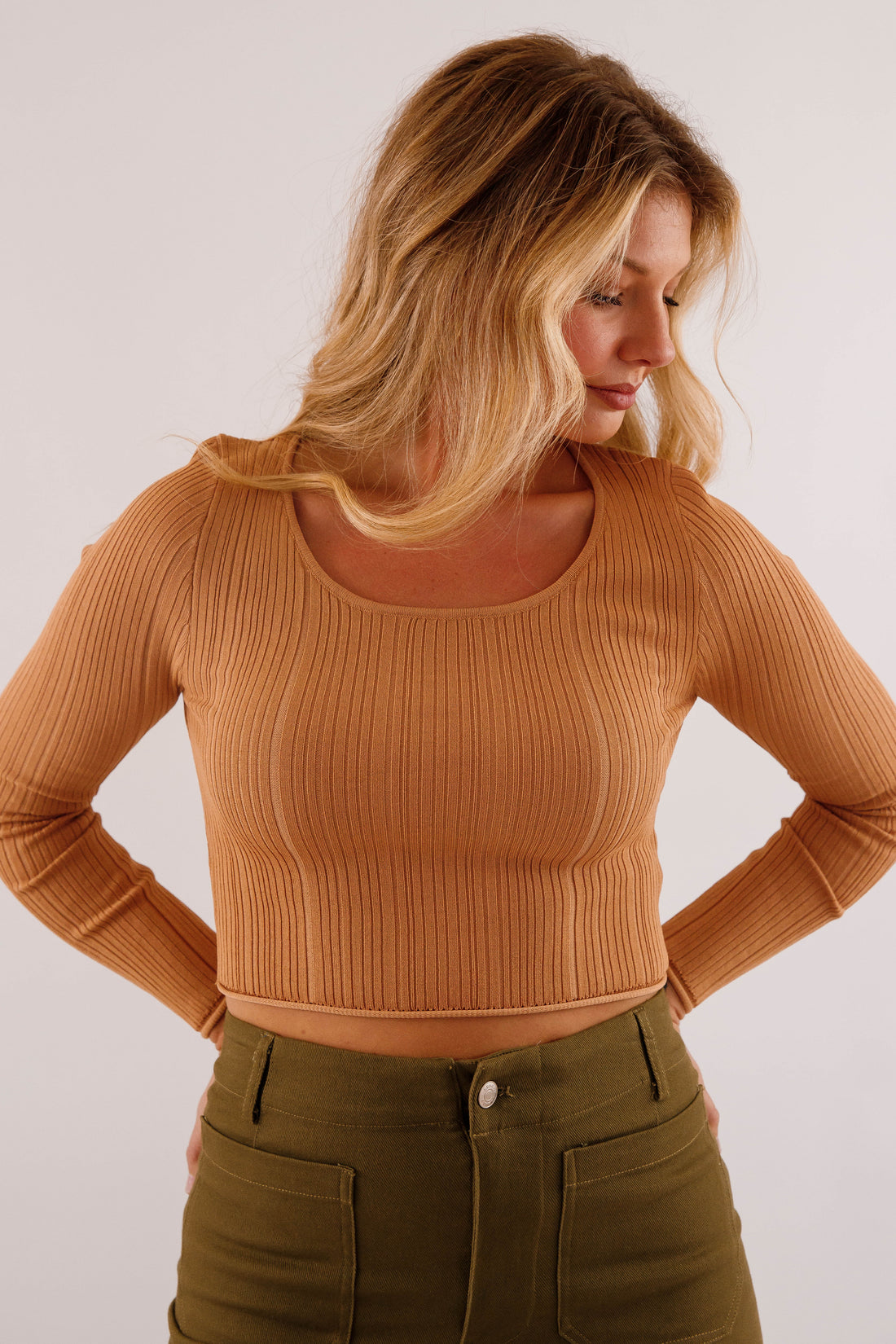 Sweet Sentiments Ribbed Top-Camel