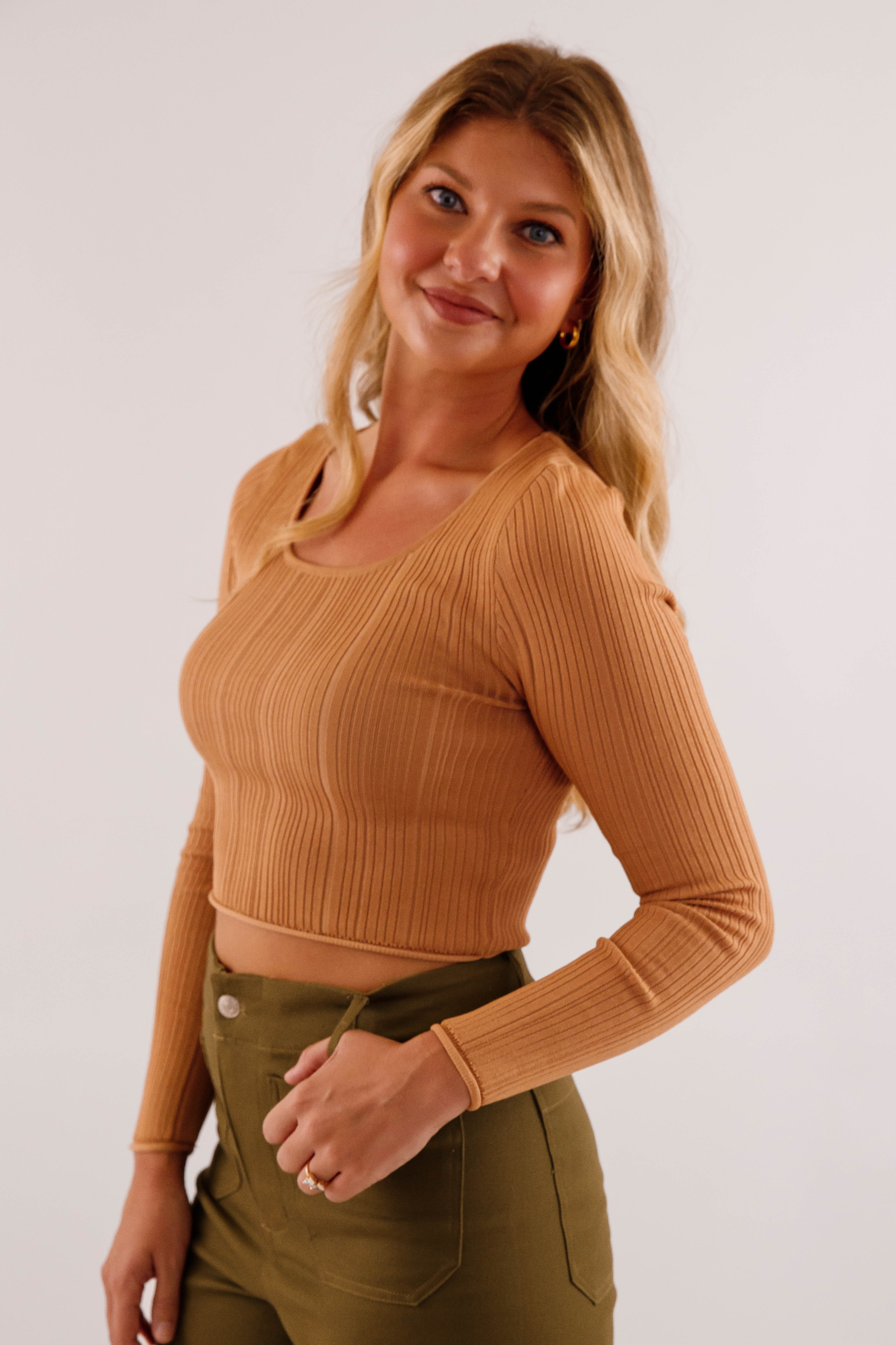 Sweet Sentiments Ribbed Top-Camel