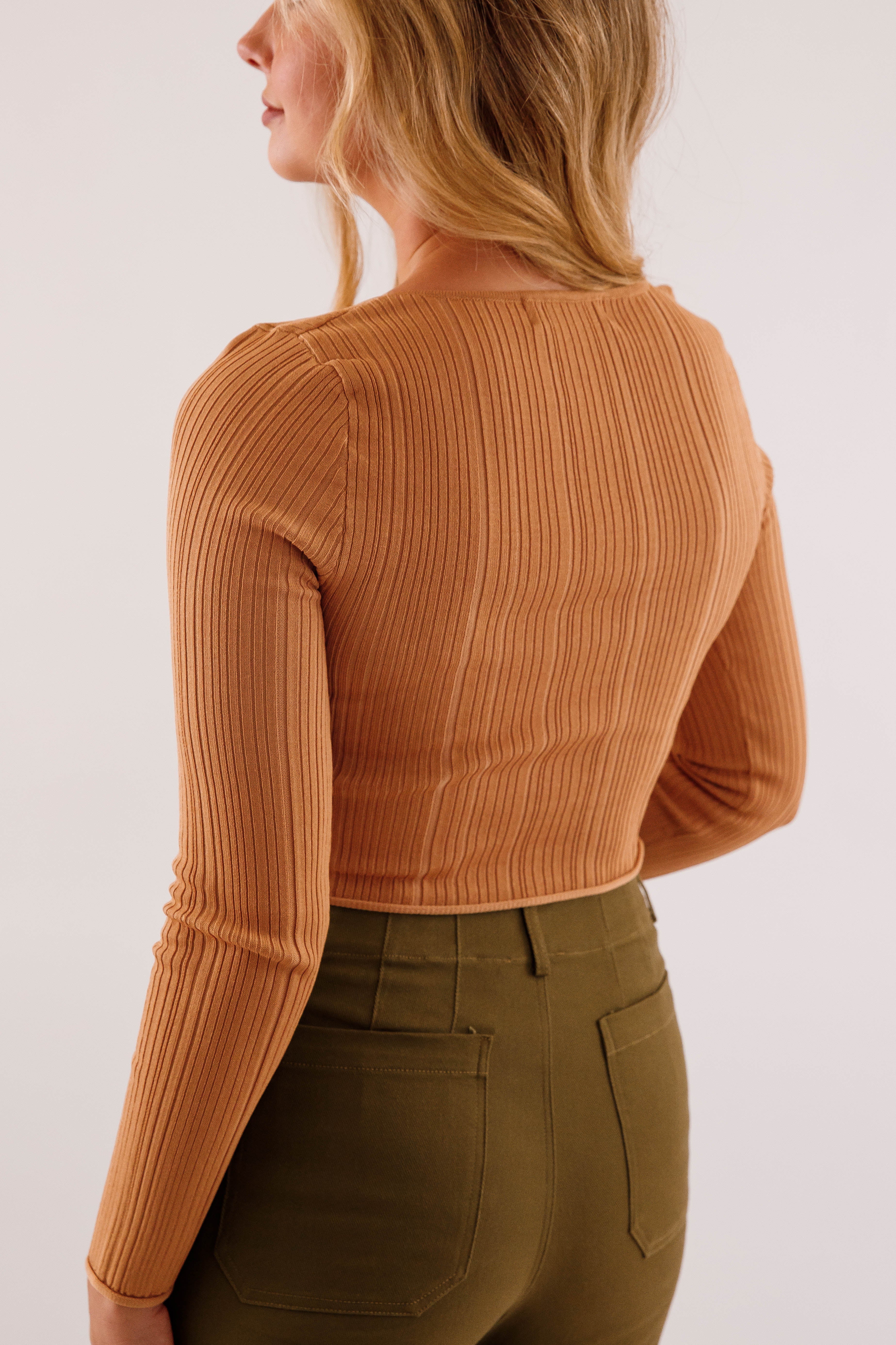 Sweet Sentiments Ribbed Top-Camel