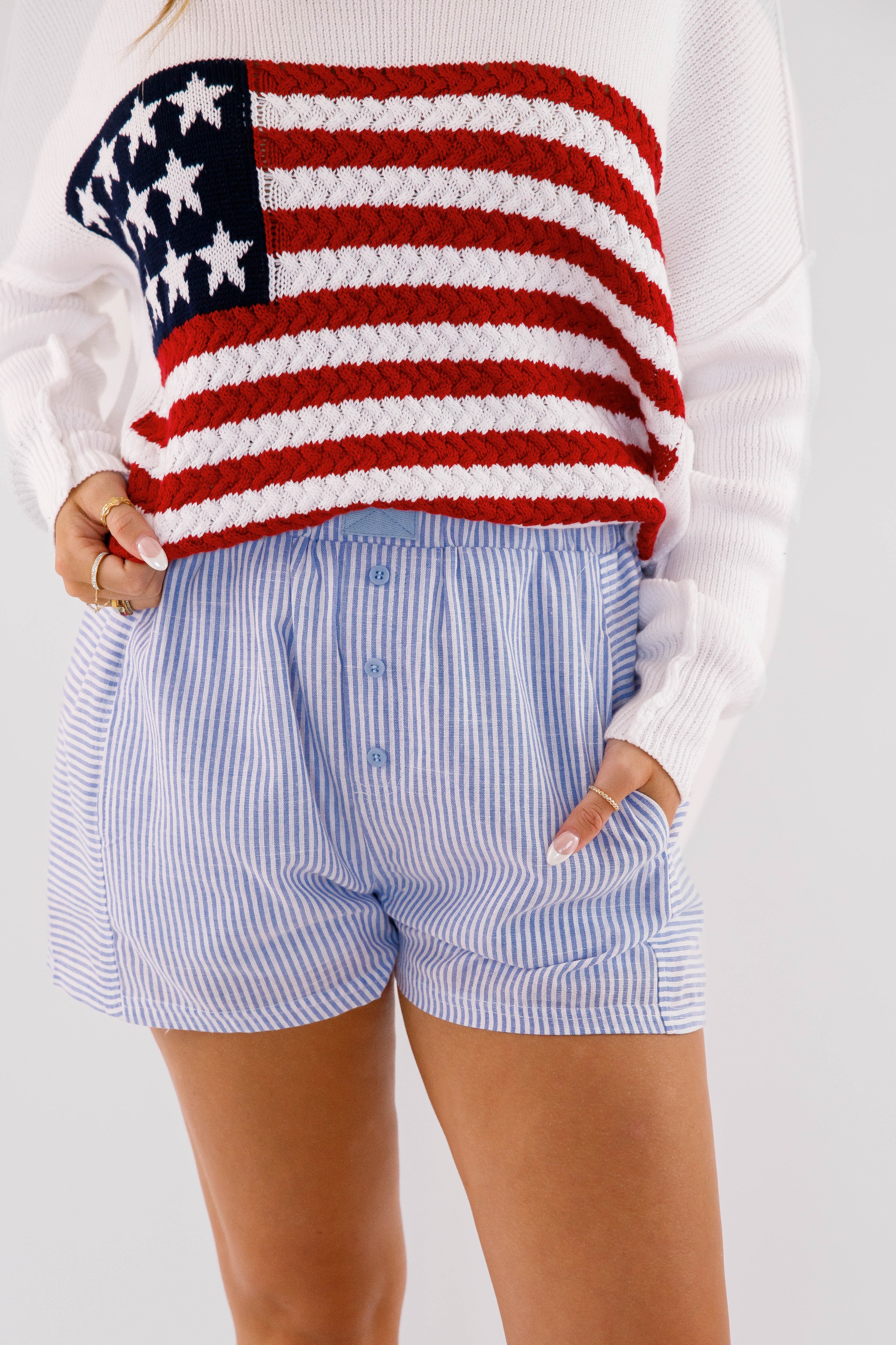 Very Fitting Shorts-Blue Stripe